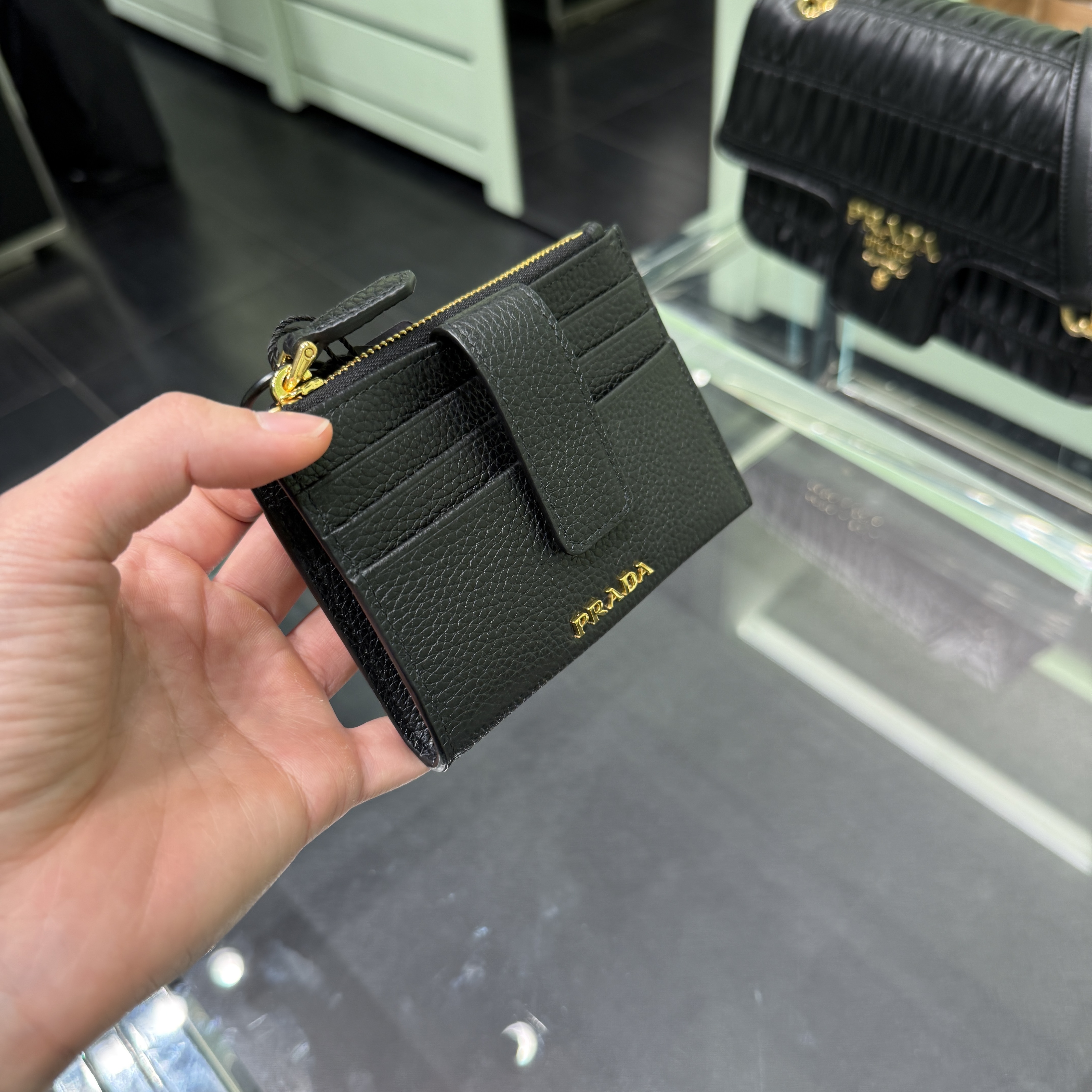 Prada grainy zip coin purse cardholder black 1MC026