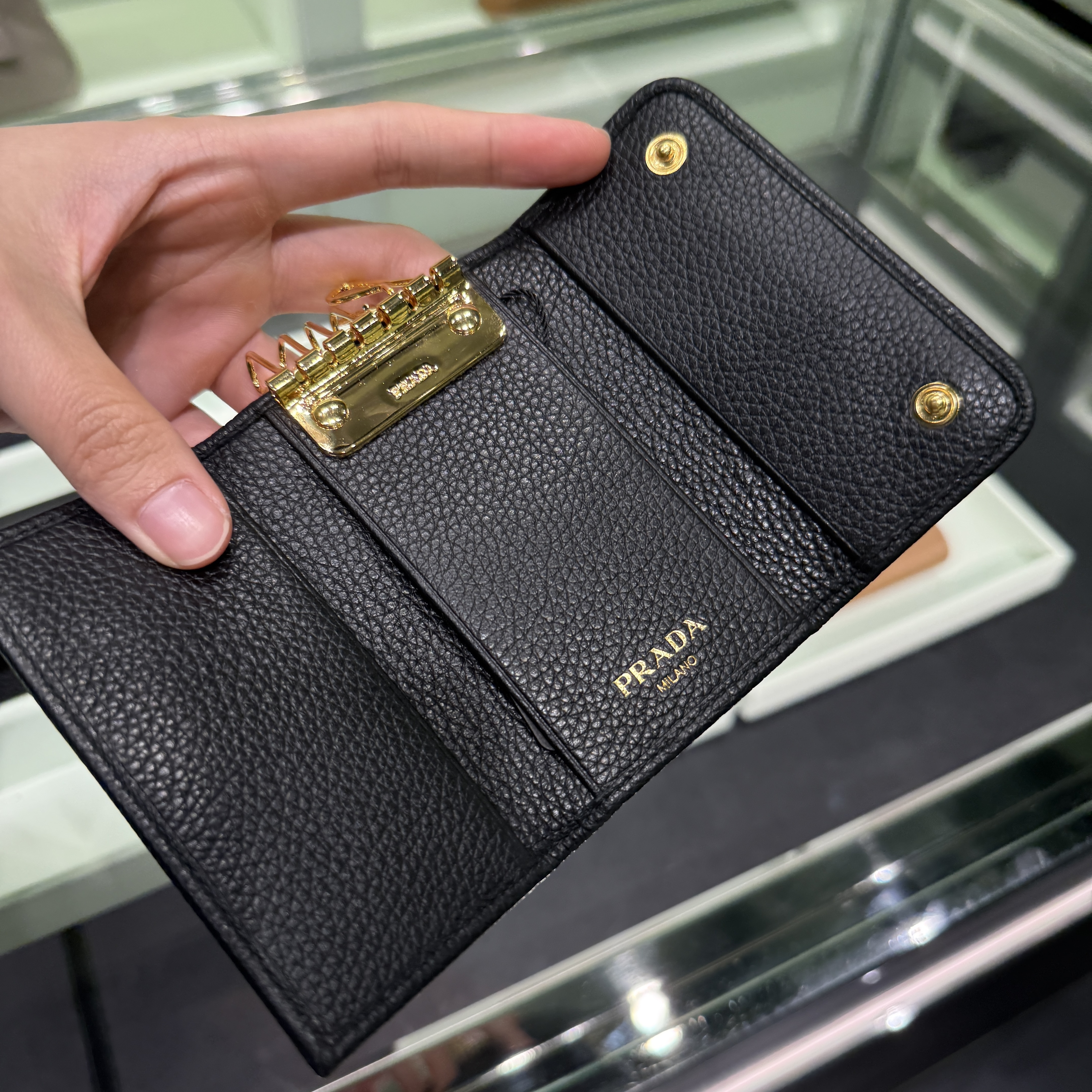 Prada grainy calf key case wallet black 1PG222