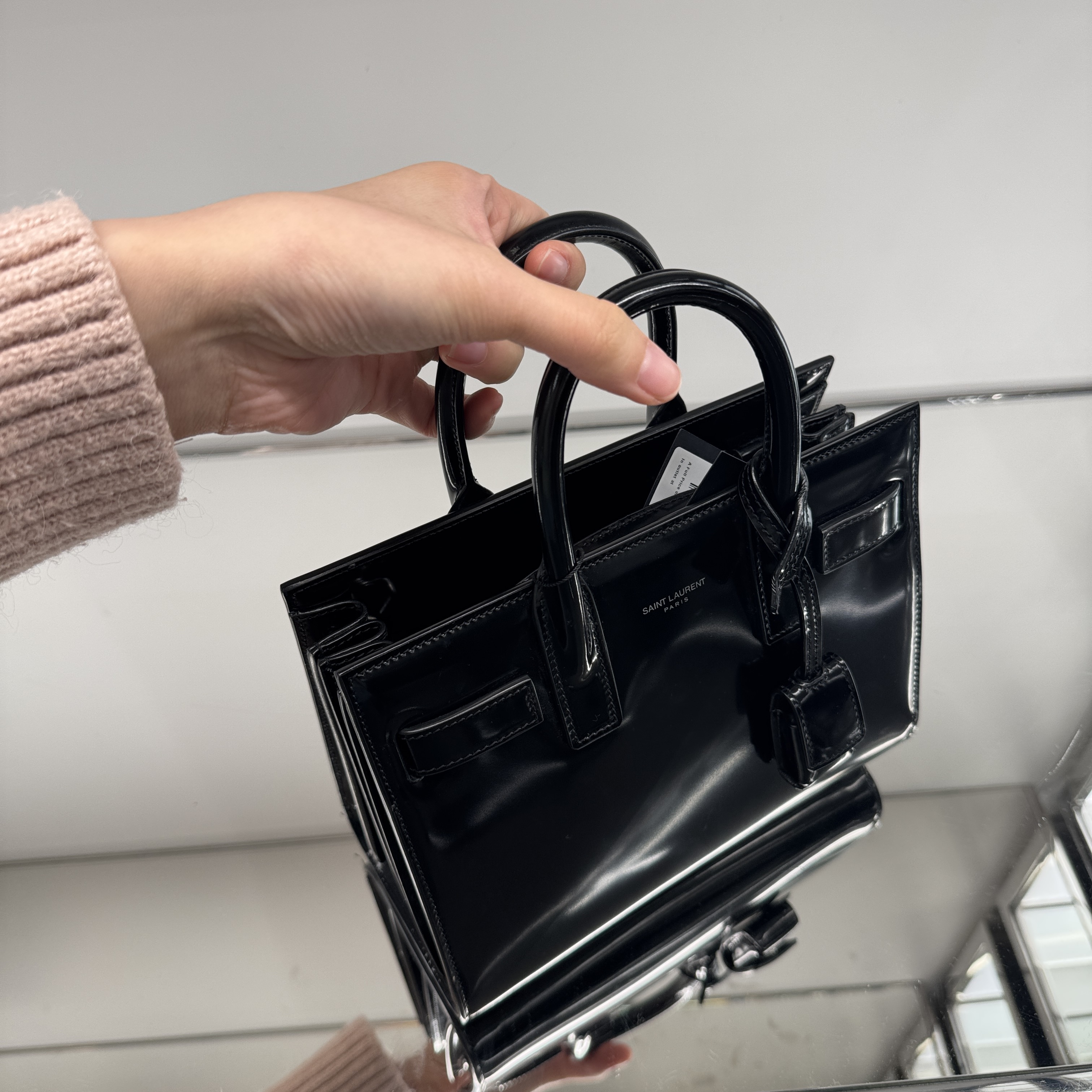 Saint Laurent YSL Sac De Jour Nano patent Top Handle Bag black 398711