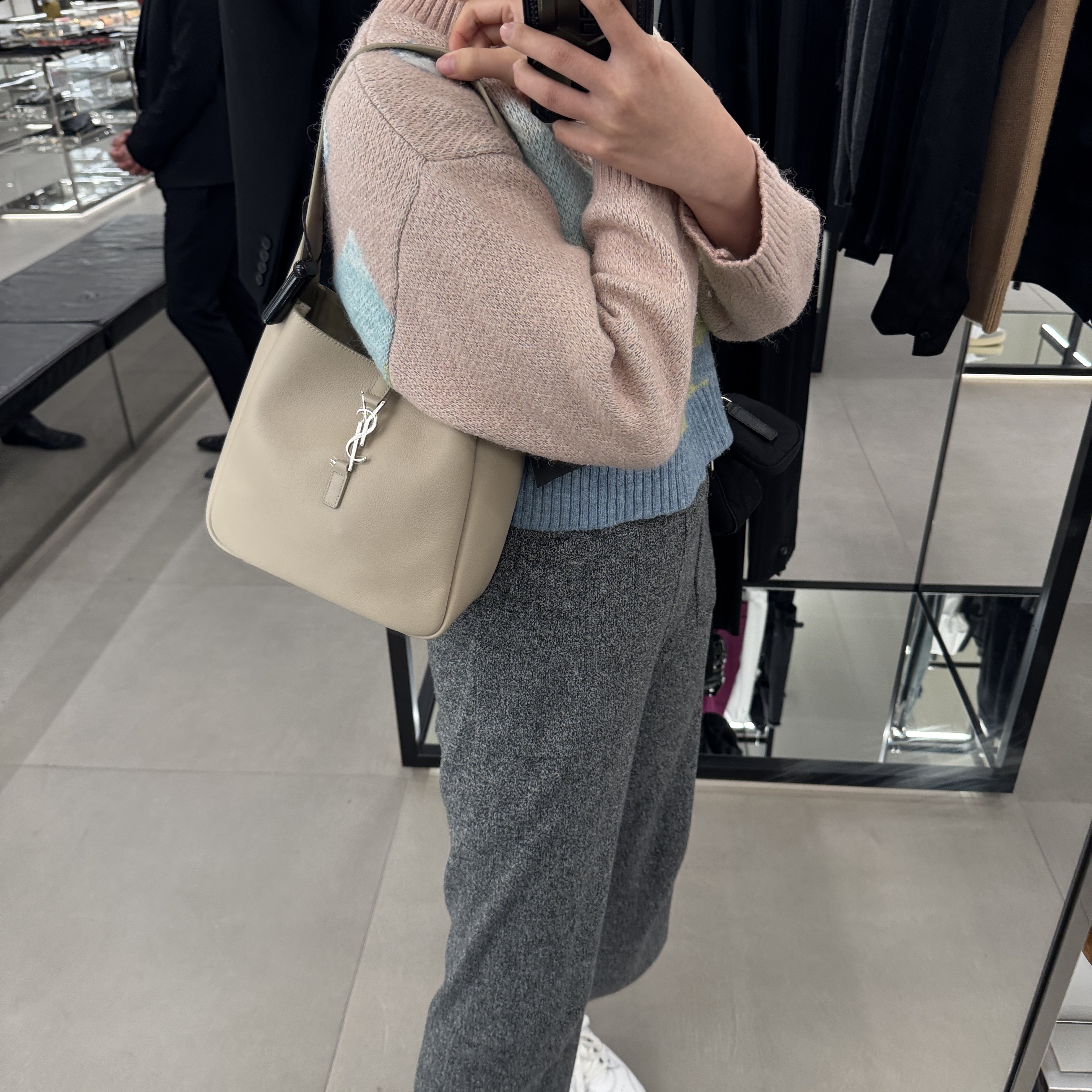 Saint Laurent YSL Le 37 Leather Shoulder Bag Sea Salt Beige 749036