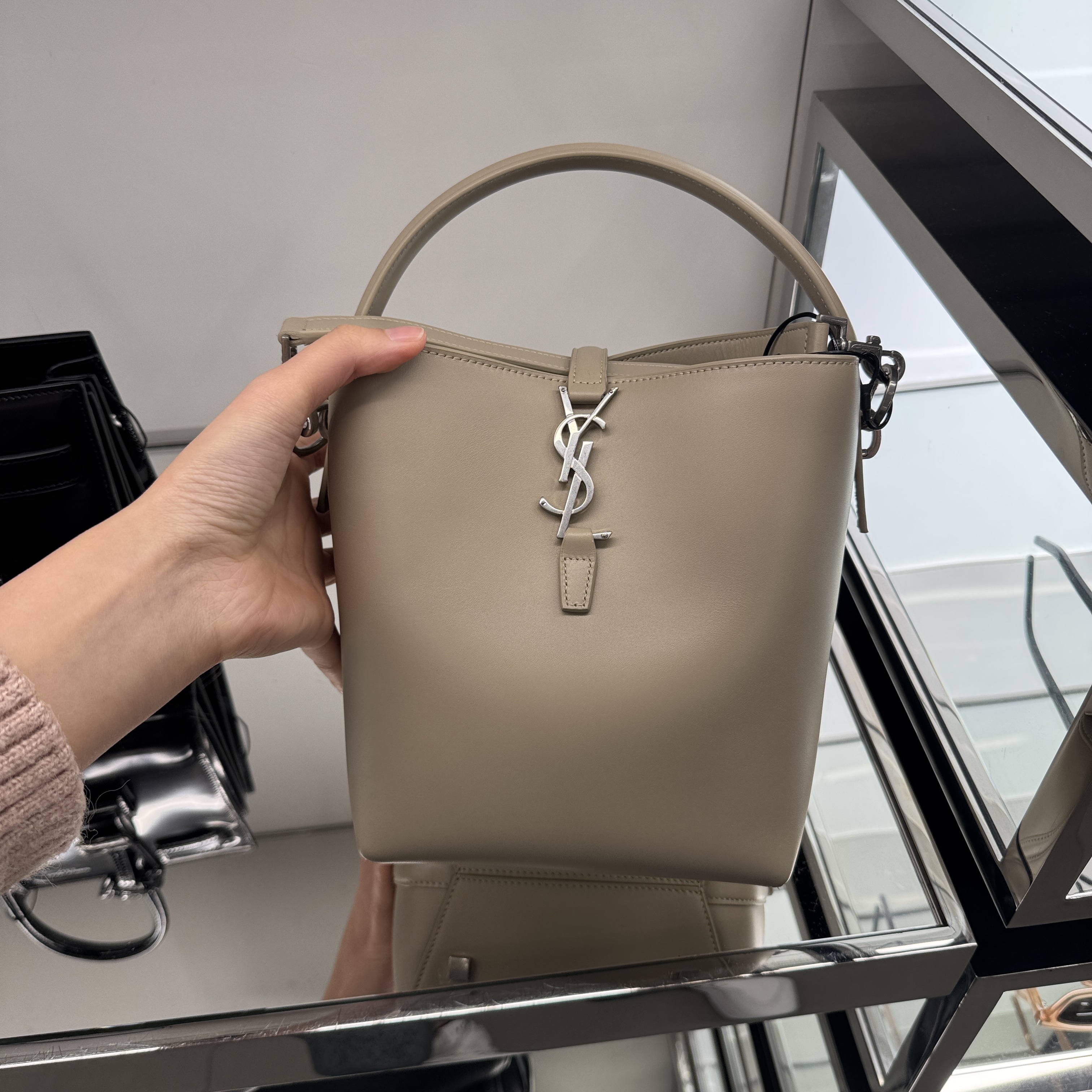 Saint Laurent YSL Le 37 Leather Shoulder Bag Sea Salt Beige 749036