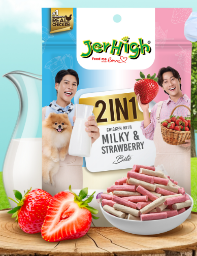 泰國Jerhigh二合一牛奶 + 草莓鷄肉條 狗零食225g