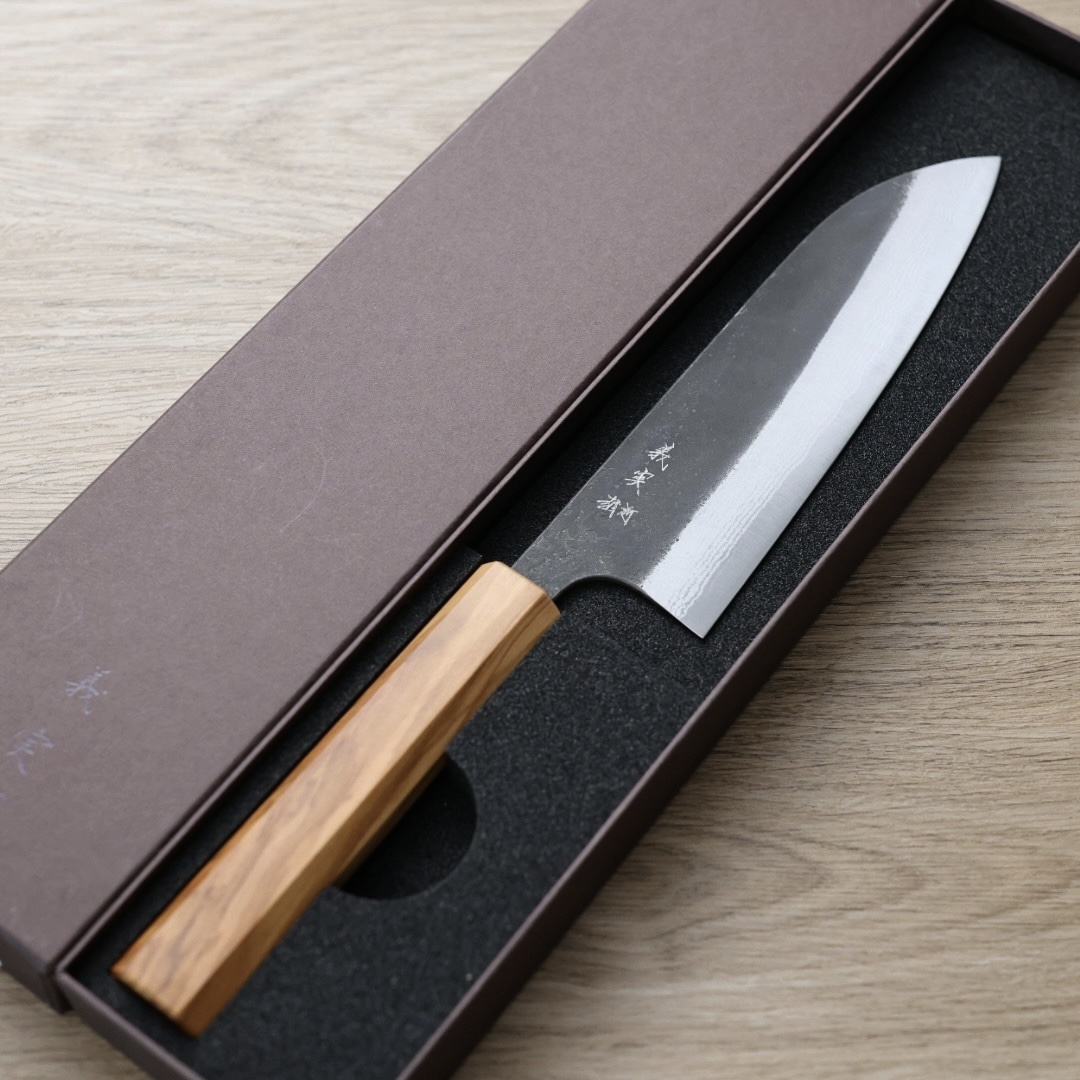 加藤義實 三德刀 170mm 青紙超級鋼 黑打墨流