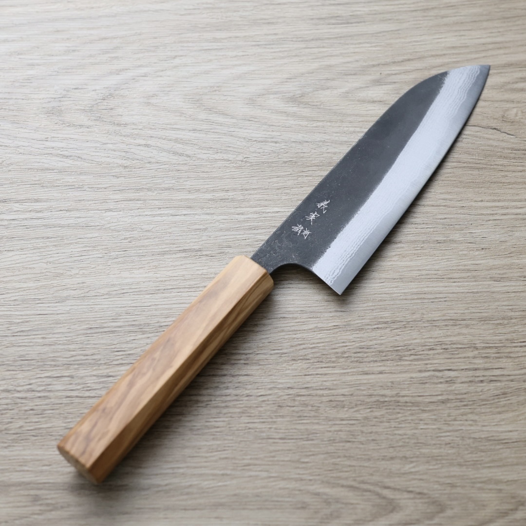 加藤義實 三德刀 170mm 青紙超級鋼 黑打墨流