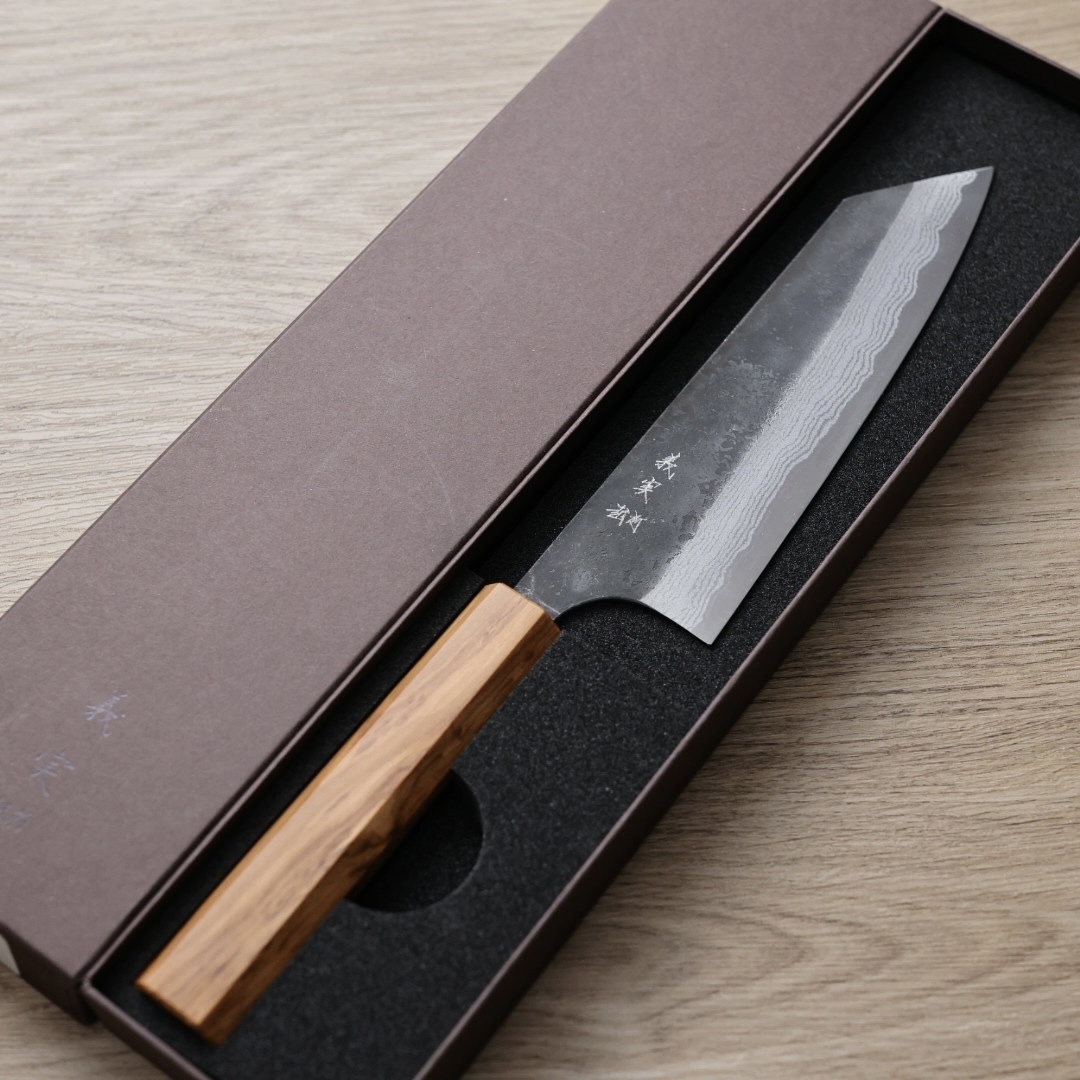 加藤義實 文化刀 170mm 青紙超級鋼 黑打墨流