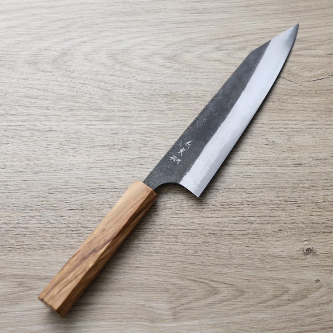 加藤義実切付牛刀210mm 青紙超級鋼墨流