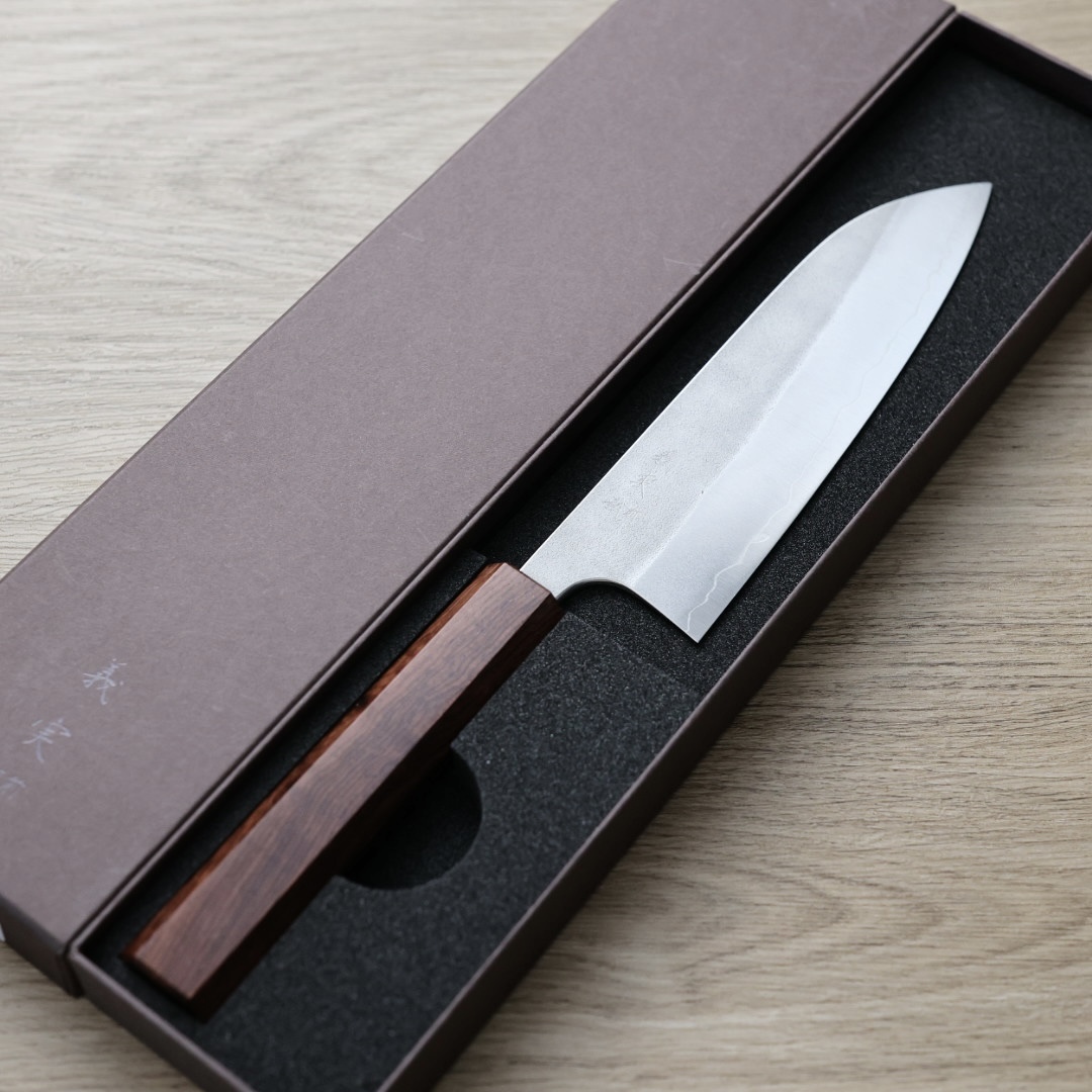 加藤義實 三德 170mm 銀三鋼 鍛造/梨地 玫瑰木柄