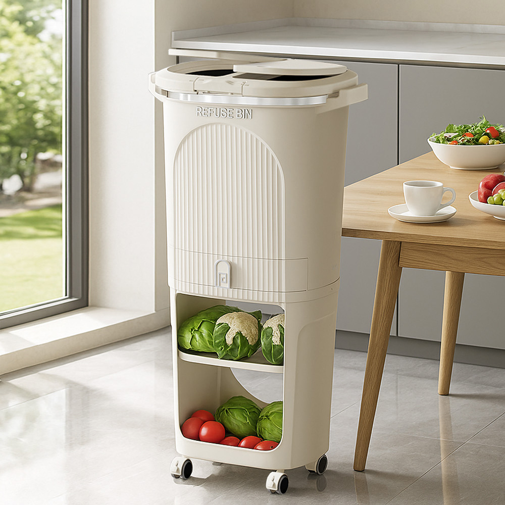 【AOTTO】大容量附輪雙蓋不彎腰分類垃圾桶(AS-603)