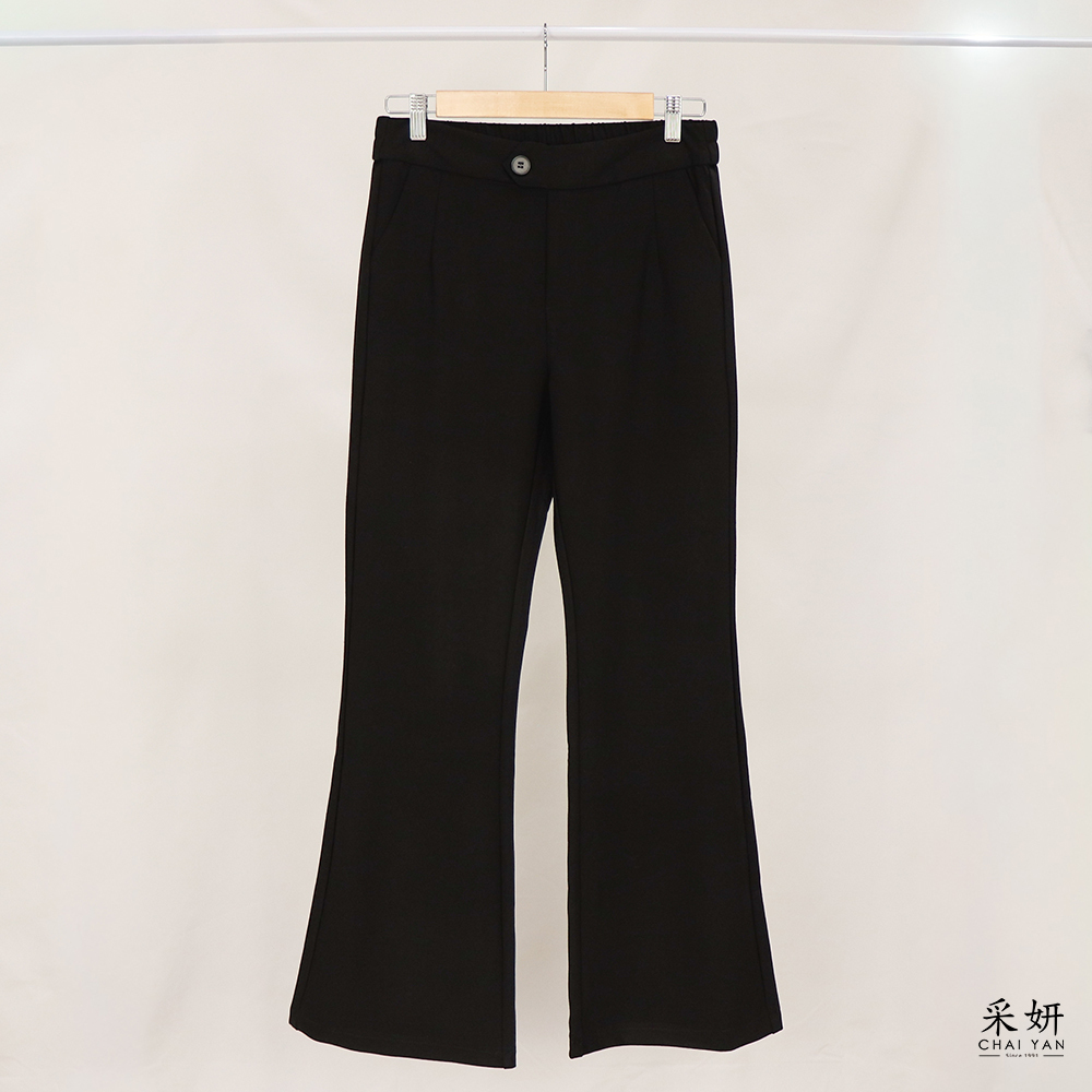 裝飾鈕扣後腰鬆緊喇叭長褲