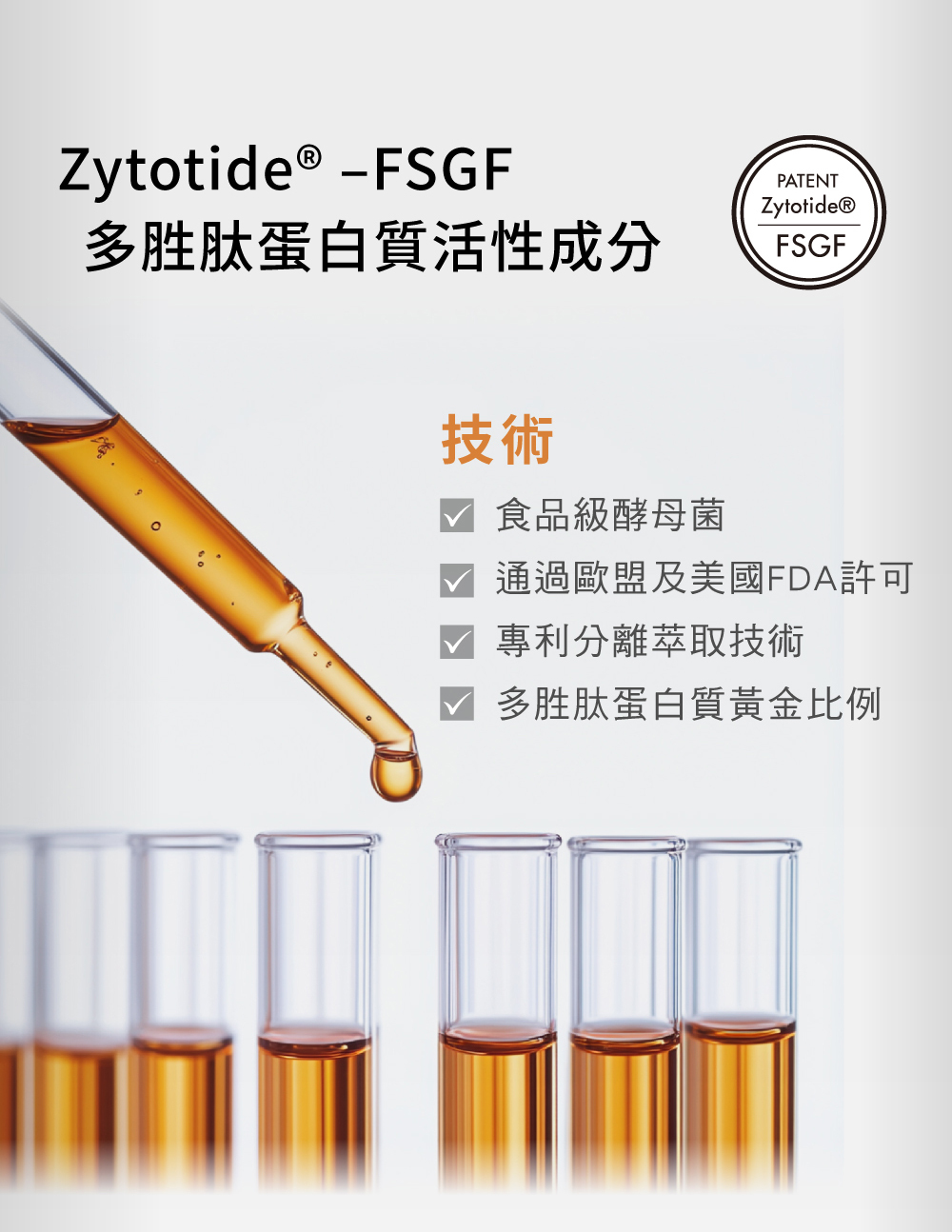 多胜肽蛋白質活性成分,技術,食品級酵母菌,通過歐盟及美國FDA許可,專利分離粹取技術,多胜肽蛋白質黃金比例