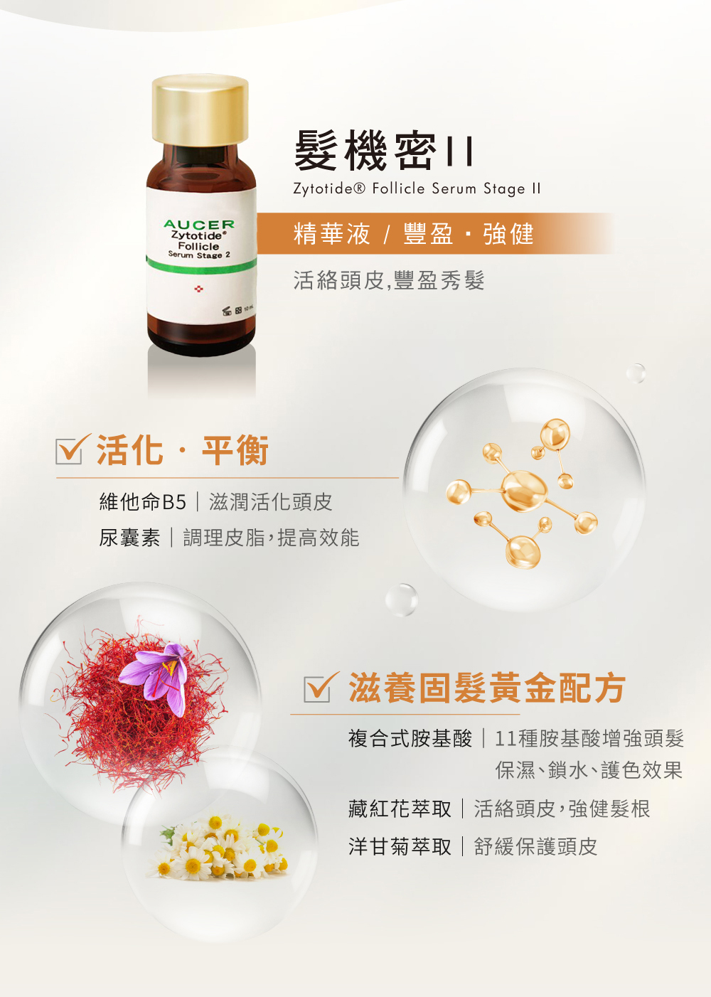 髮機密2,精華液,豐盈,強健,活絡頭皮,豐盈秀髮,活化,平衡,維他命B5,滋養活化頭皮,尿囊素,調理皮脂,提高效能,滋養固髮黃金配方,複合式胺基酸,11種胺基酸增強頭髮保濕,鎖水,護色效果,藏紅花萃取,活絡頭皮,強健髮根,洋甘菊萃取,舒緩保護頭皮