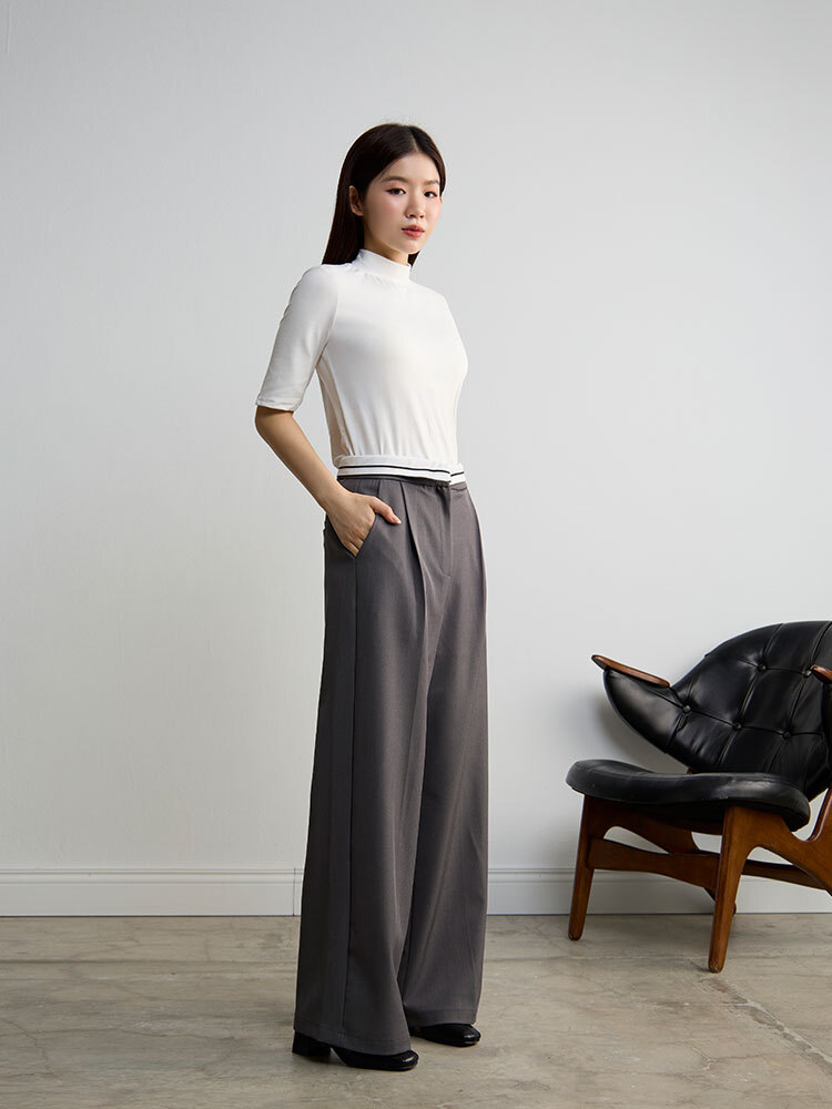 2603 OH！HER 腰部翻邊設計直筒西裝褲