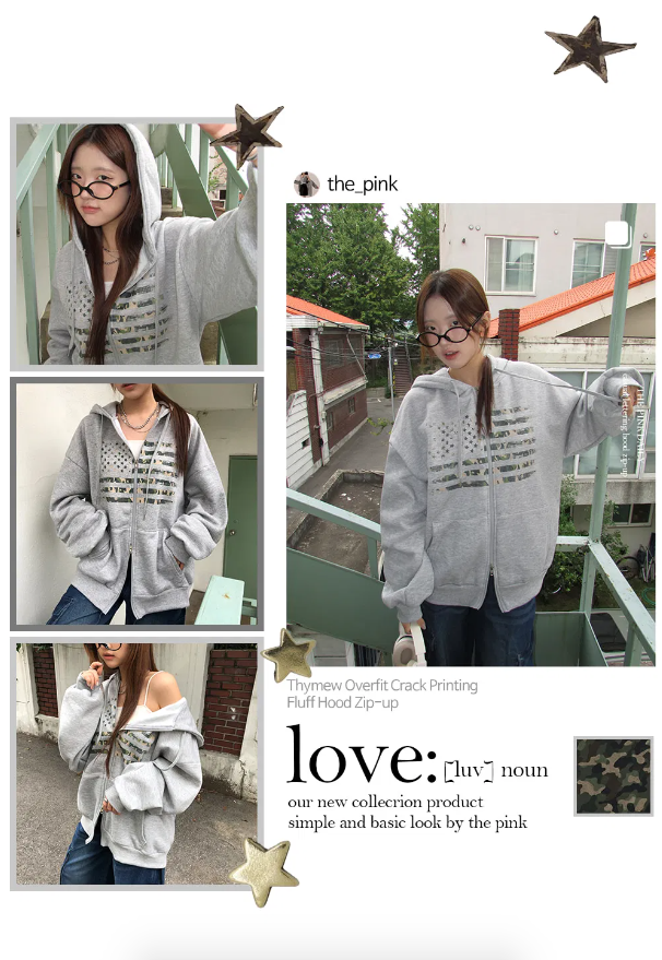 早秋預訂｜Timu Overfit Crack Printing Two-Way Fleece Fleece-lined Zip-Up 拉鍊外套