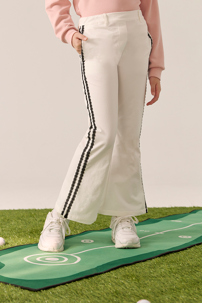 Avant Falcosia  蕾絲綴飾女童喇叭長褲-月光白