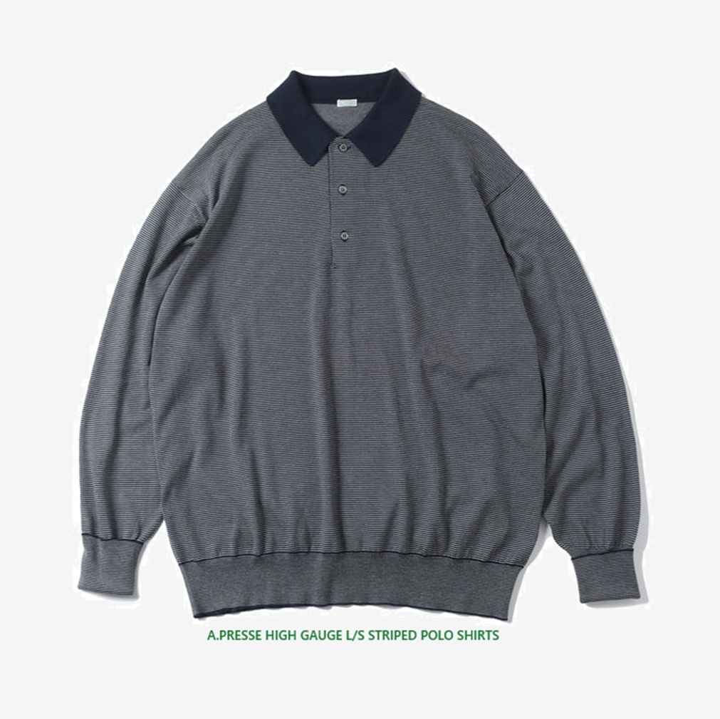 トップス A.PRESSE HighGauge L/S Striped Polo A.PRESSE