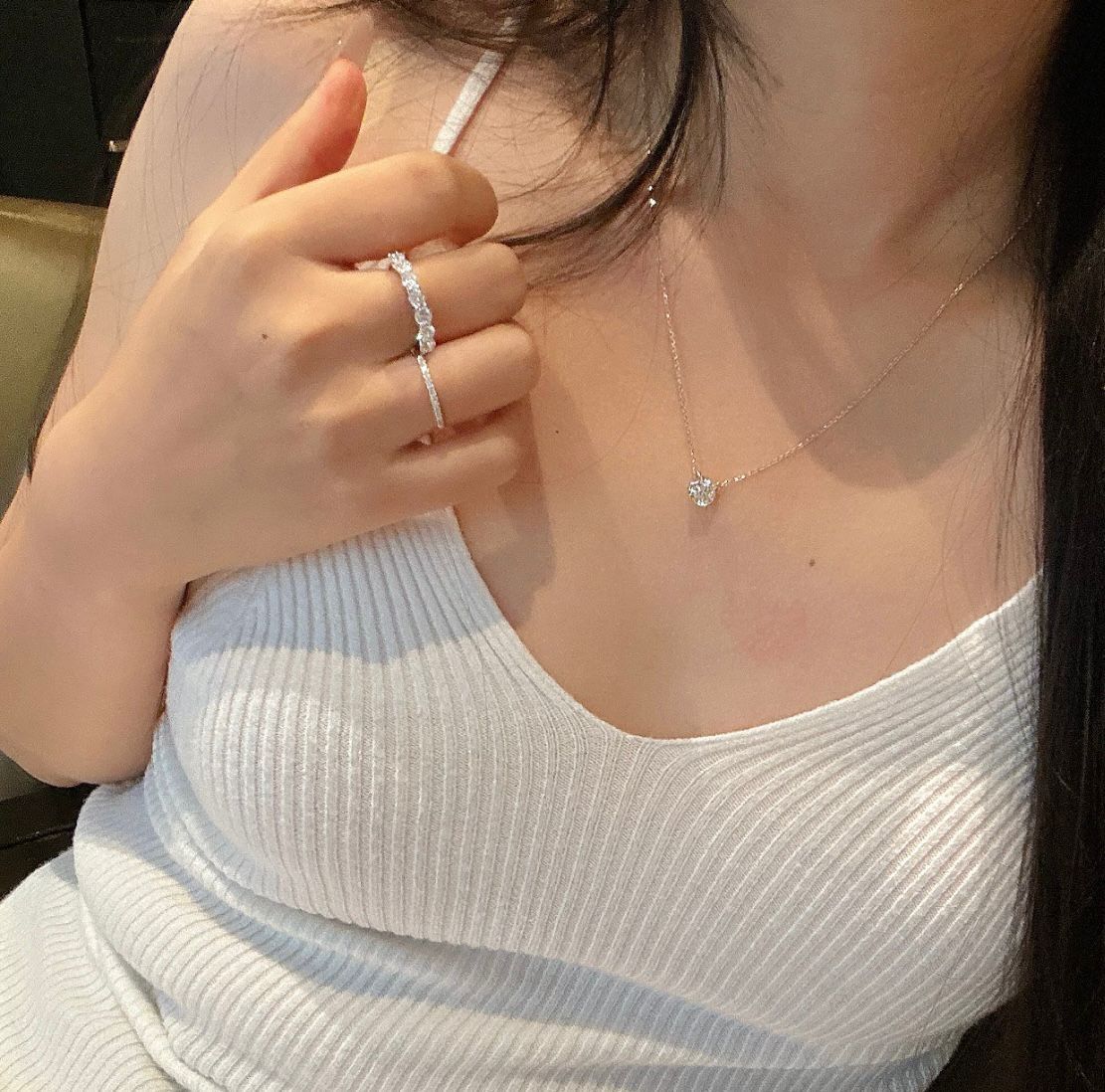 【預購】K102098 莫桑鑽925導白金四爪頸鏈+送線戒