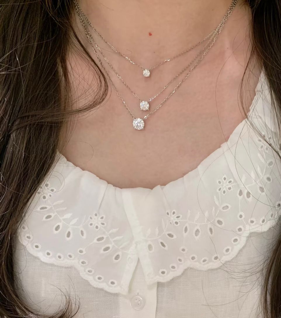 【預購】K102098 莫桑鑽925導白金四爪頸鏈+送線戒