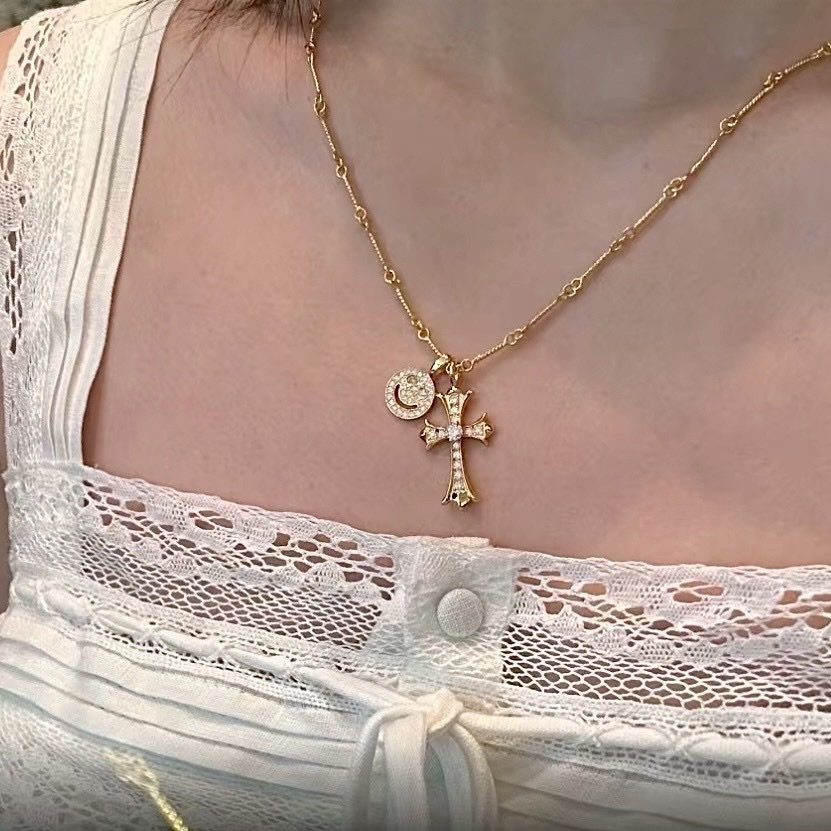 18k”Chrome笑臉十字架滿鑽墜”高奢定製項鍊