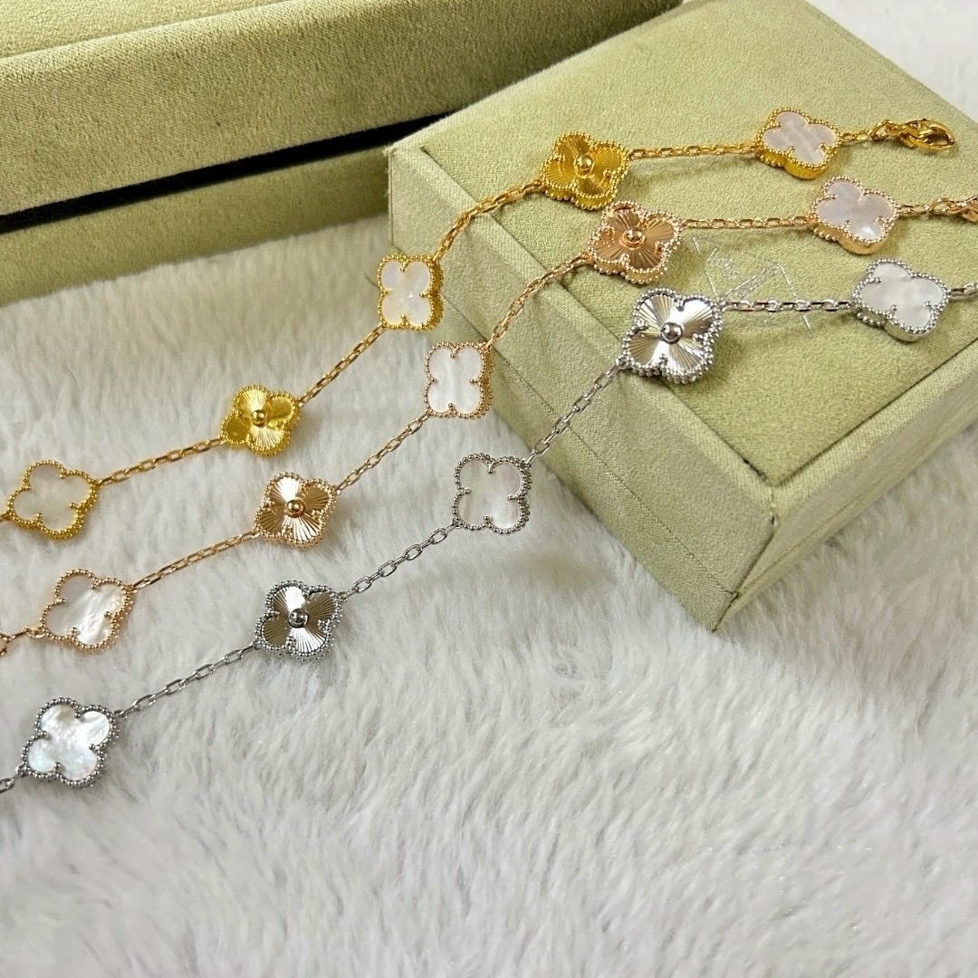 18k”白母貝間隔CNC鐳射激光’中號五花高奢定製手鍊