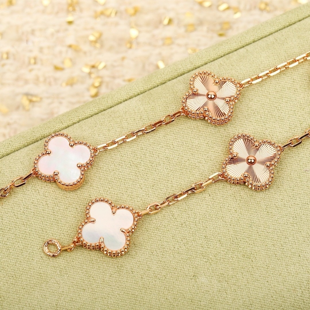 18k”白母貝間隔CNC鐳射激光’中號五花高奢定製手鍊