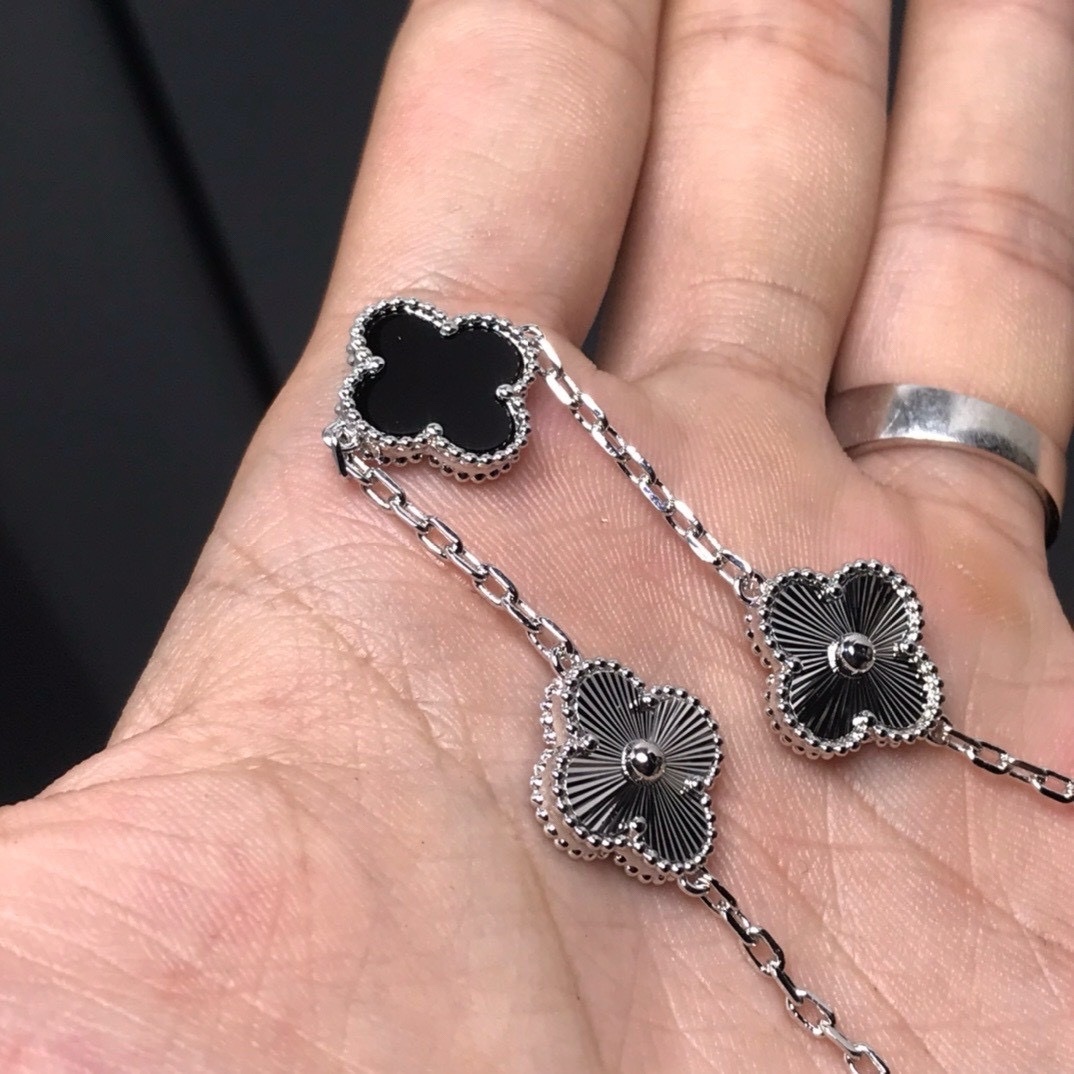 18k”黑瑪瑙間隔CNC鐳射激光/燙金”中號五花高奢定製手鍊-現貨1