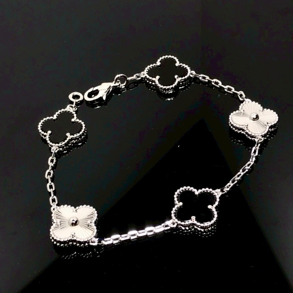 18k”黑瑪瑙間隔CNC鐳射激光/燙金”中號五花高奢定製手鍊-現貨1