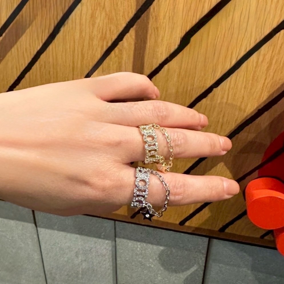 18k”DIOR字母滿鑽星空鏈條戒”高奢定製