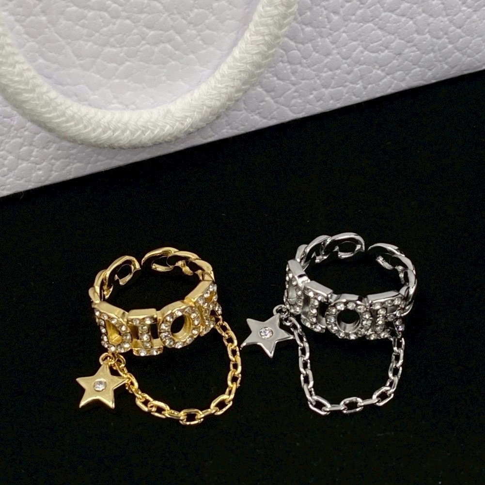 18k”DIOR字母滿鑽星空鏈條戒”高奢定製