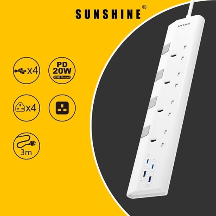 SUNSHINE Fast Charging Extension Socket 4-Gang + 2A2C