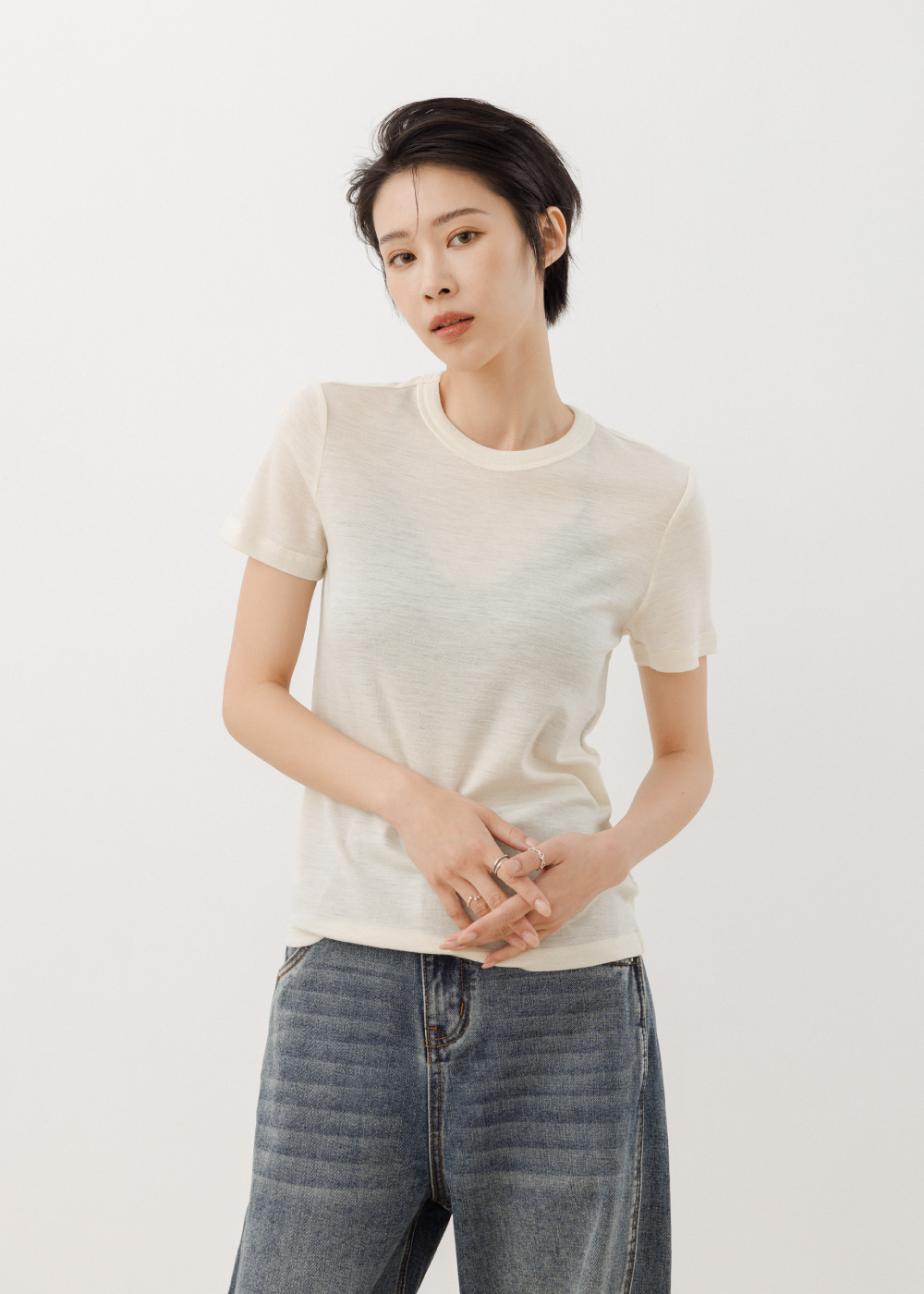 純羊毛立體後中線上衣