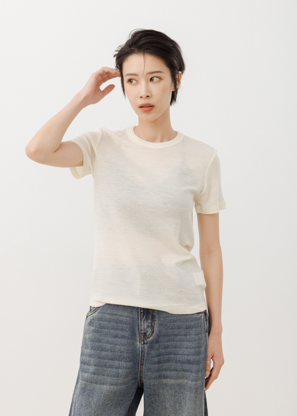 純羊毛立體後中線上衣