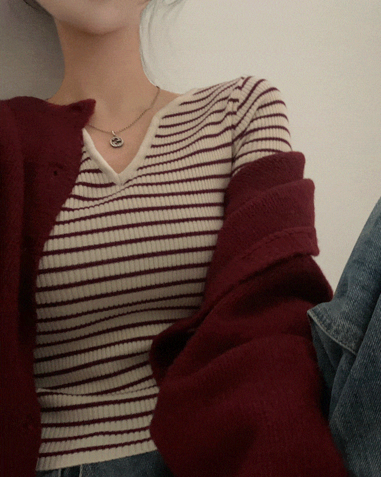 早秋預訂｜Stripe修身長袖針織衫