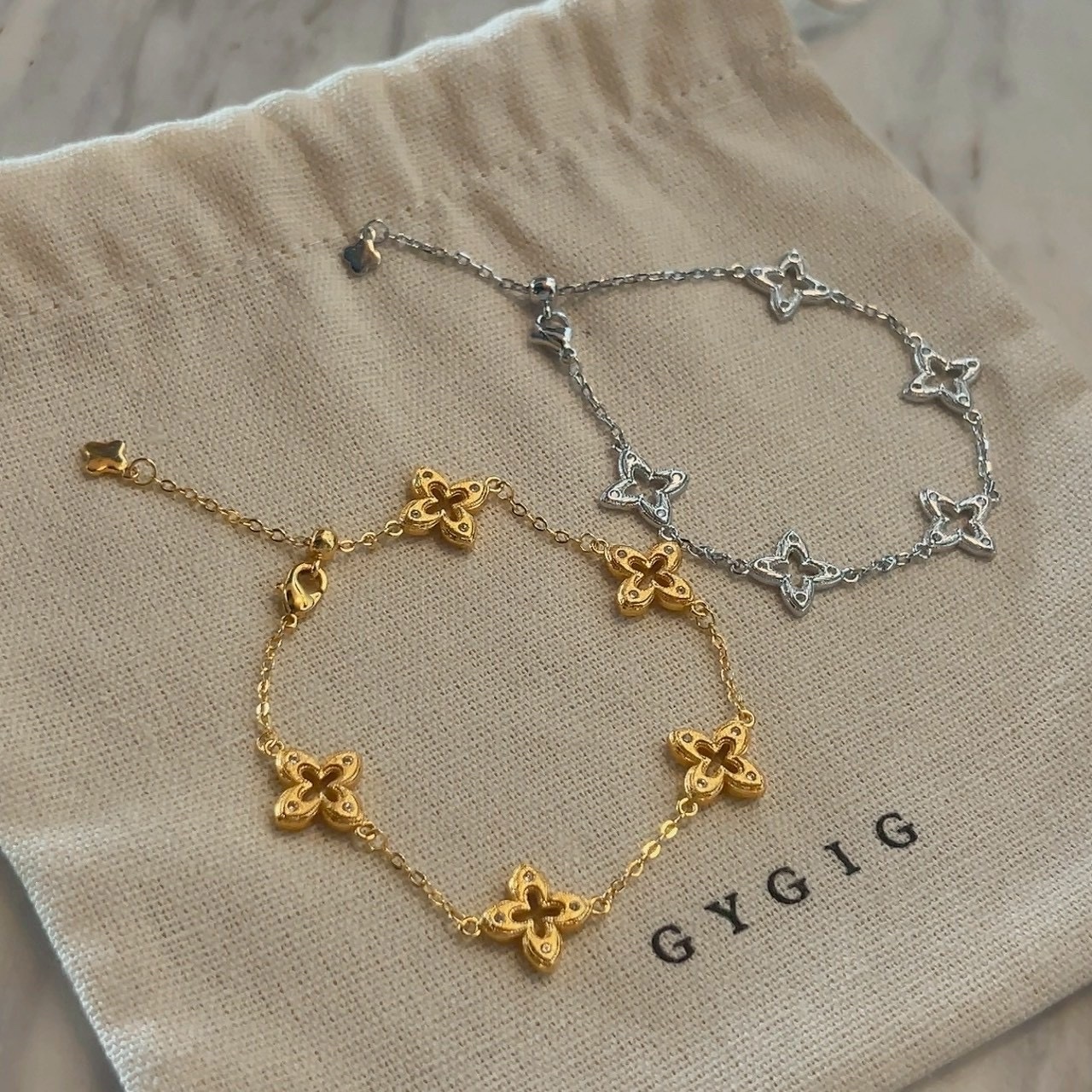 Gy’vintage新中式拉絲老花”中古點鑽抽拉圓珠手鍊