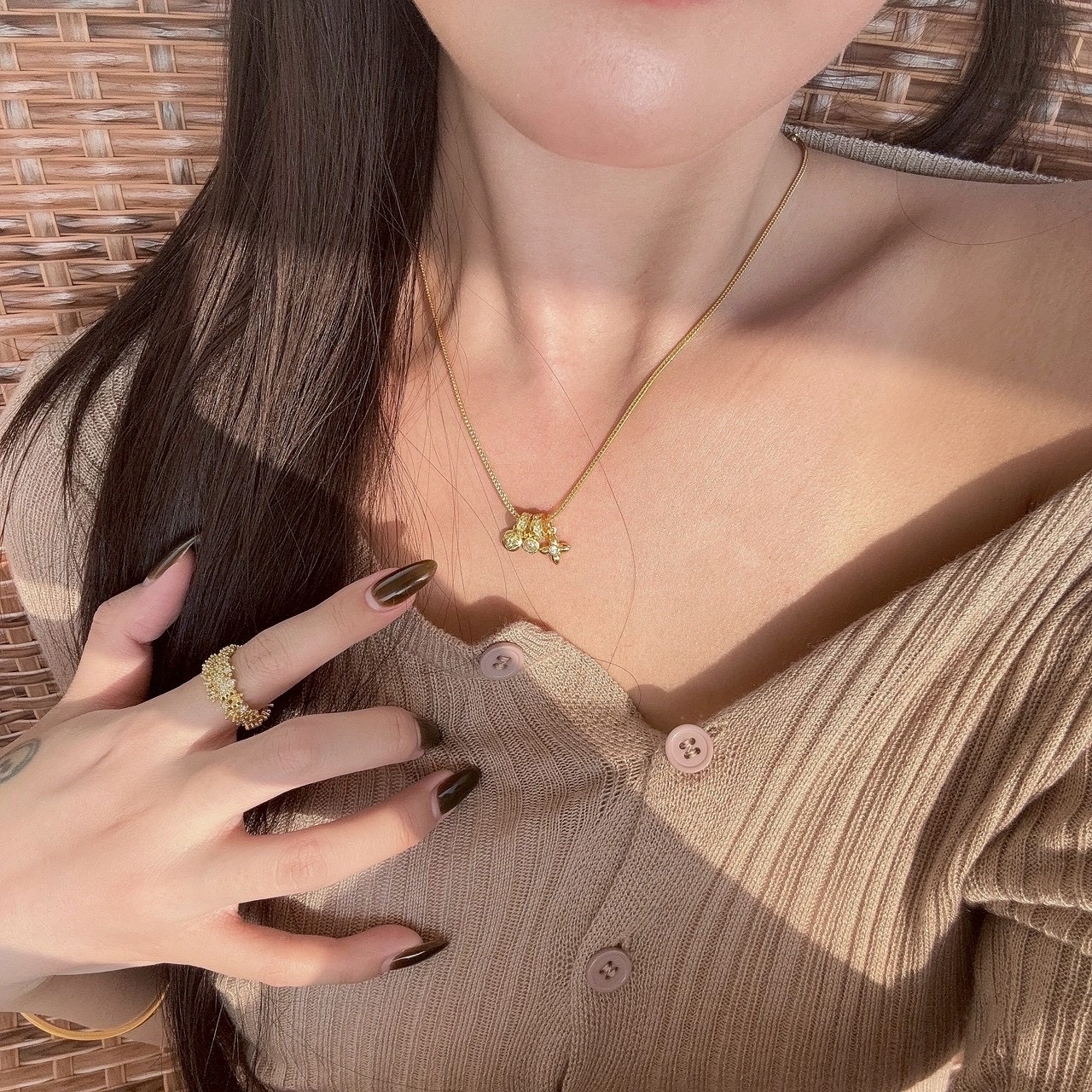 Gy’Luma小金老花多環小鑽墜”重工蛇骨項鍊/現貨1