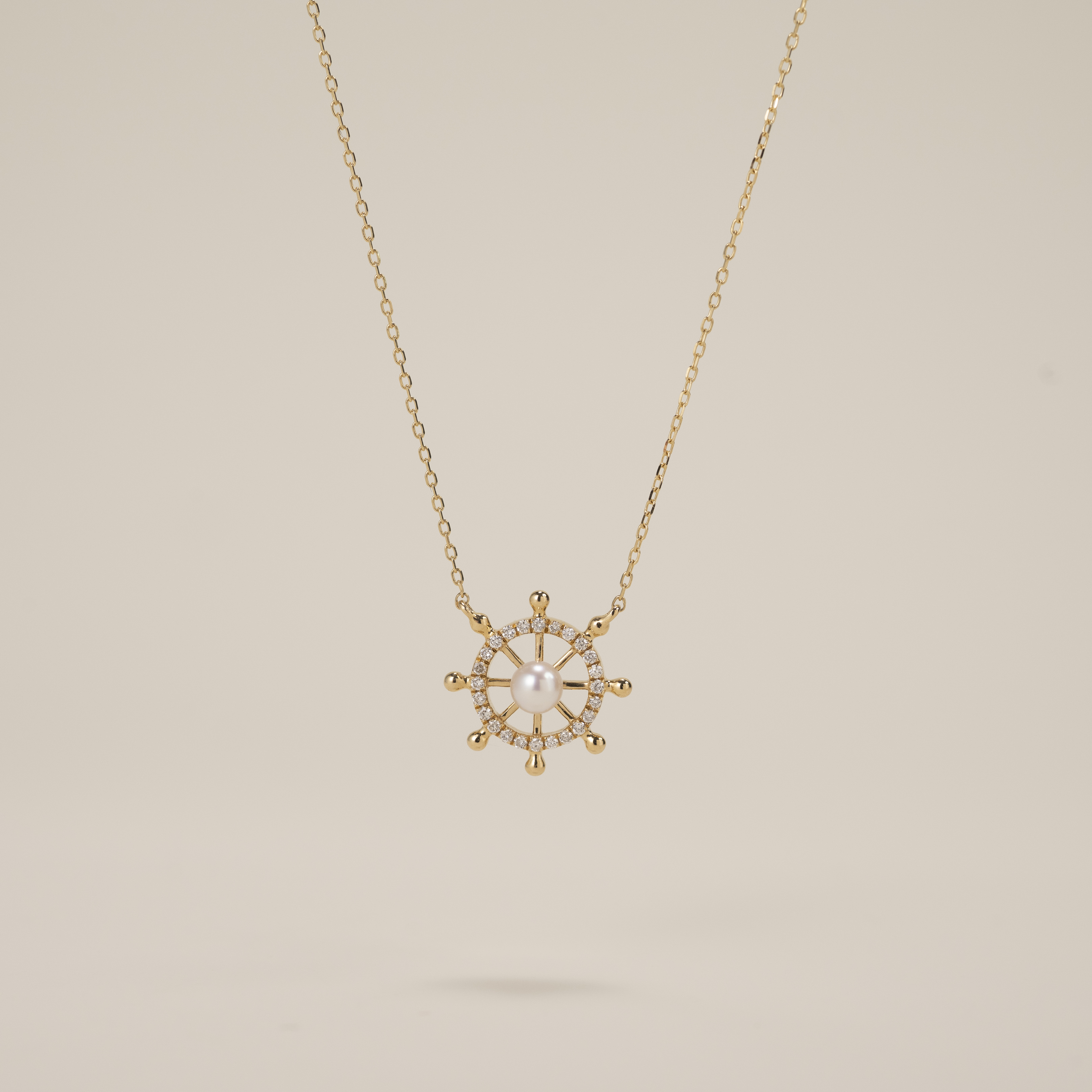 18K Rudder Akoya Pearl Diamond Necklace/ Pendant