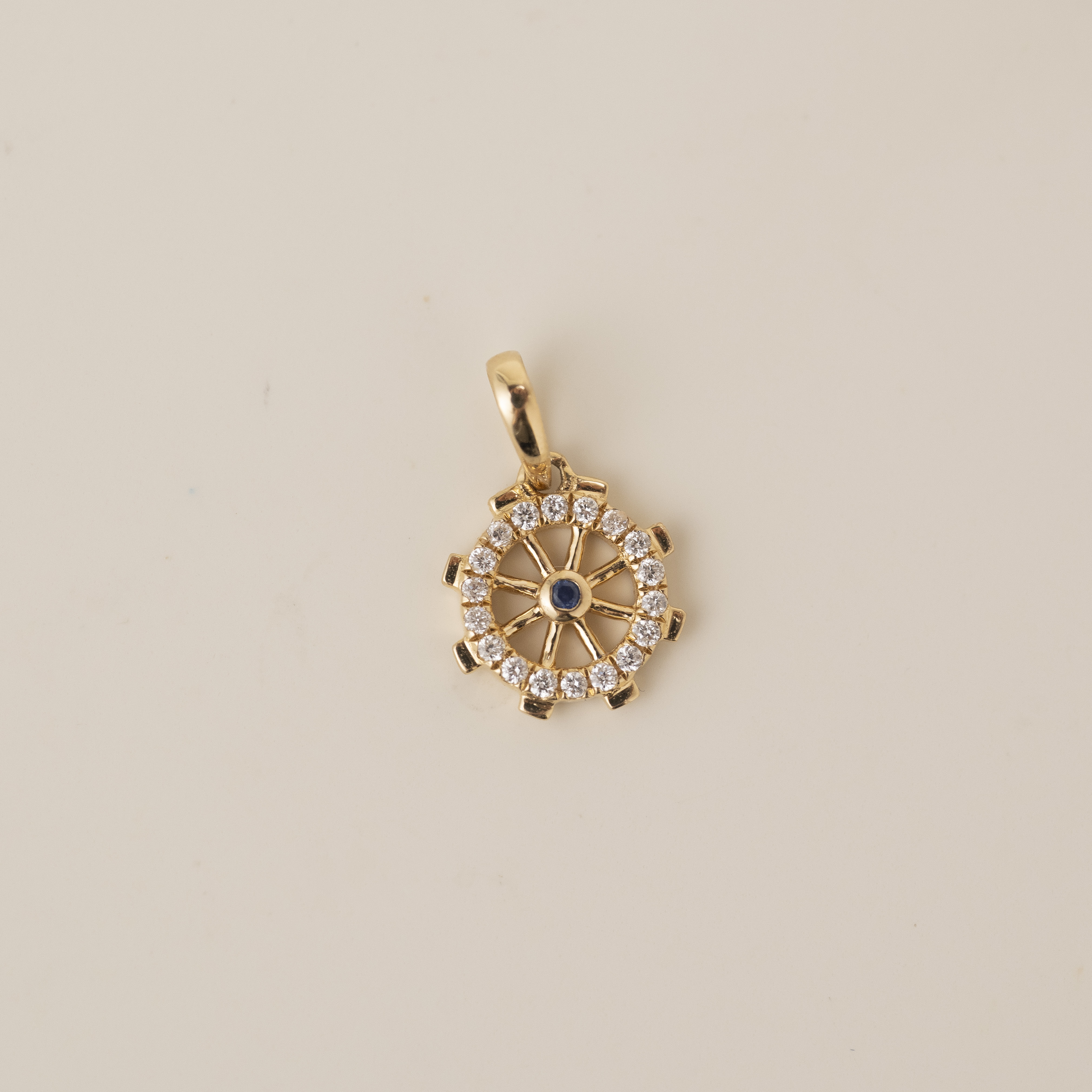 18K Blue Sapphire Rudder Diamond Pendant