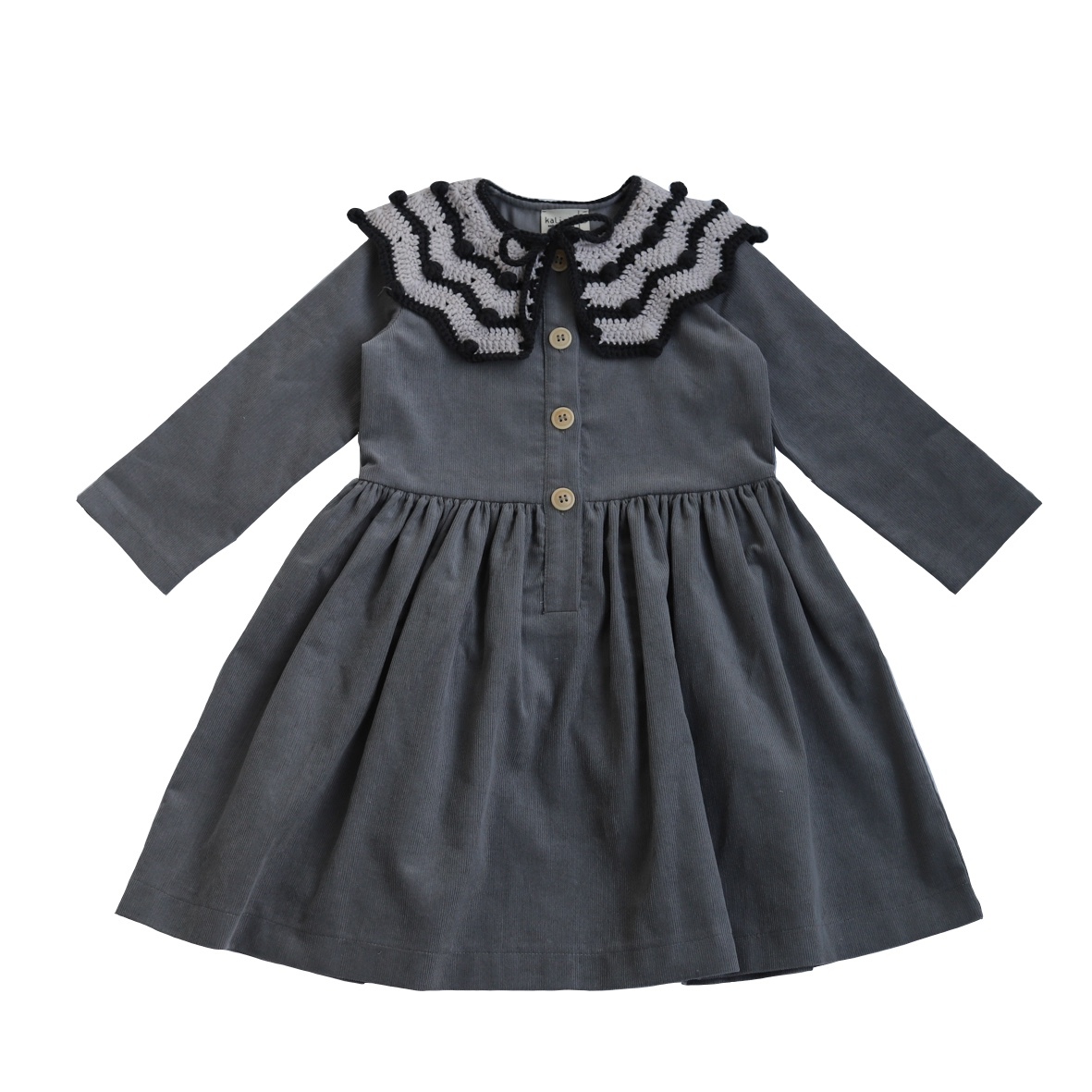 KALINKA 針織領燈芯絨洋裝 Kaya Corduroy Dress-Light Grey