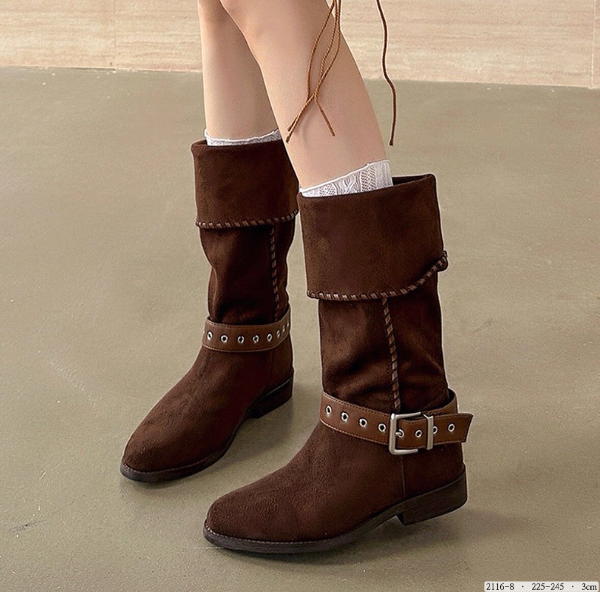 2116-8韓國霧絨縫線兩穿西部靴