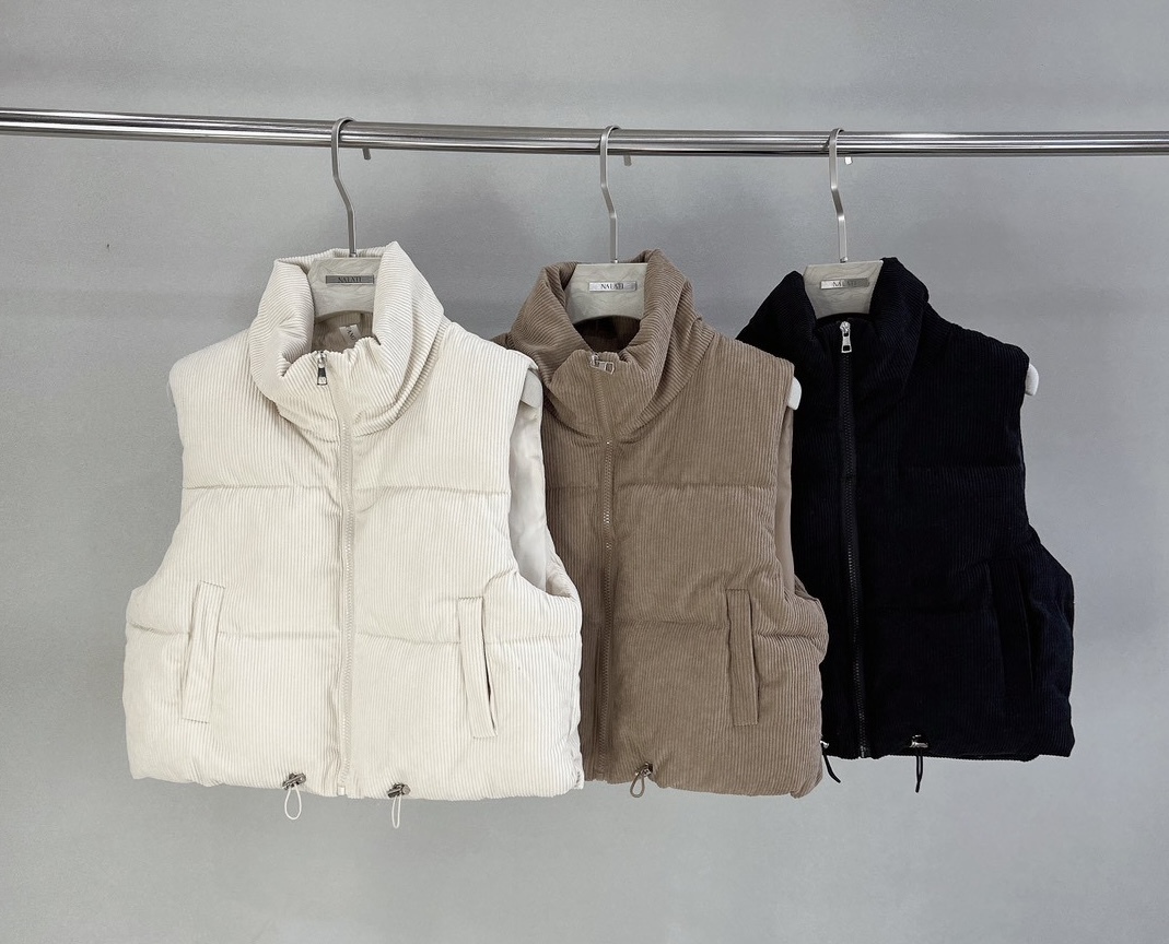 燈芯絨細紋短版鋪棉背心