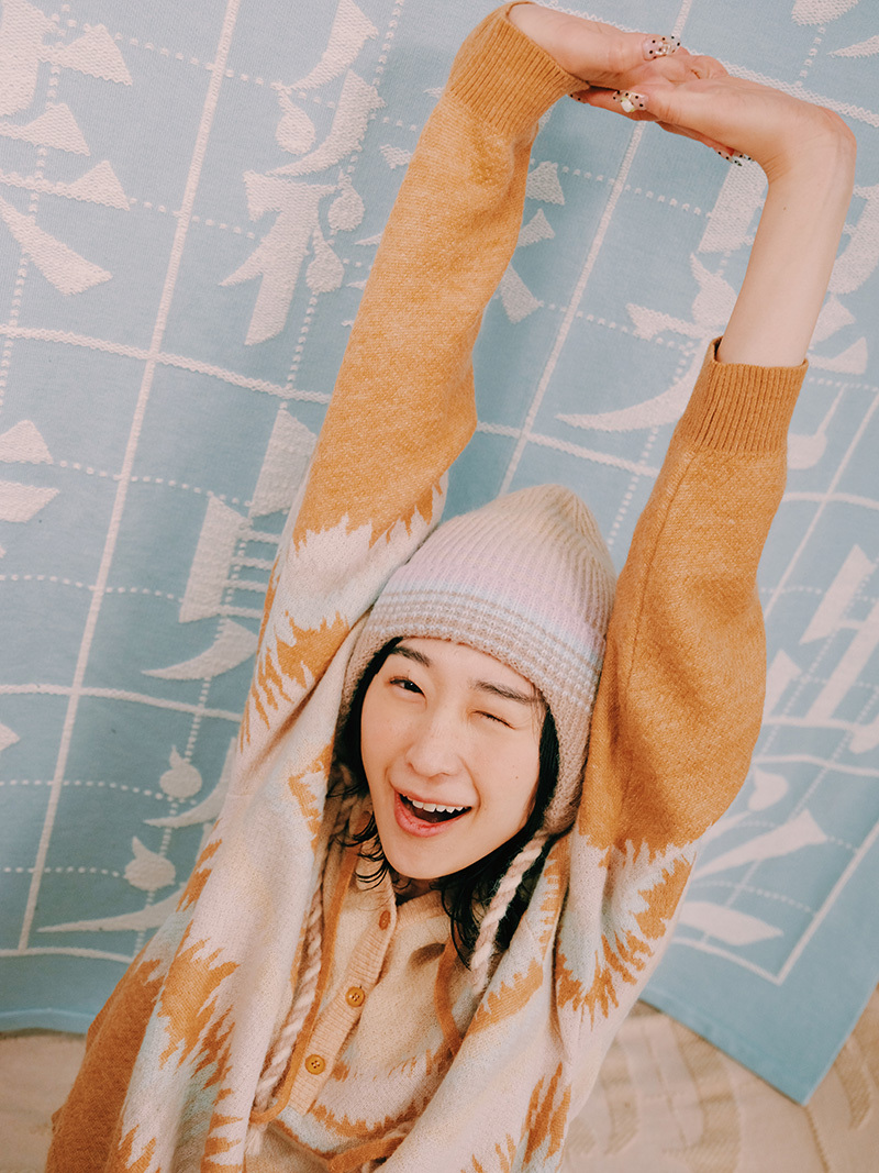 [Empty Cones] Lavender Wave Earcuff Beanie Orange