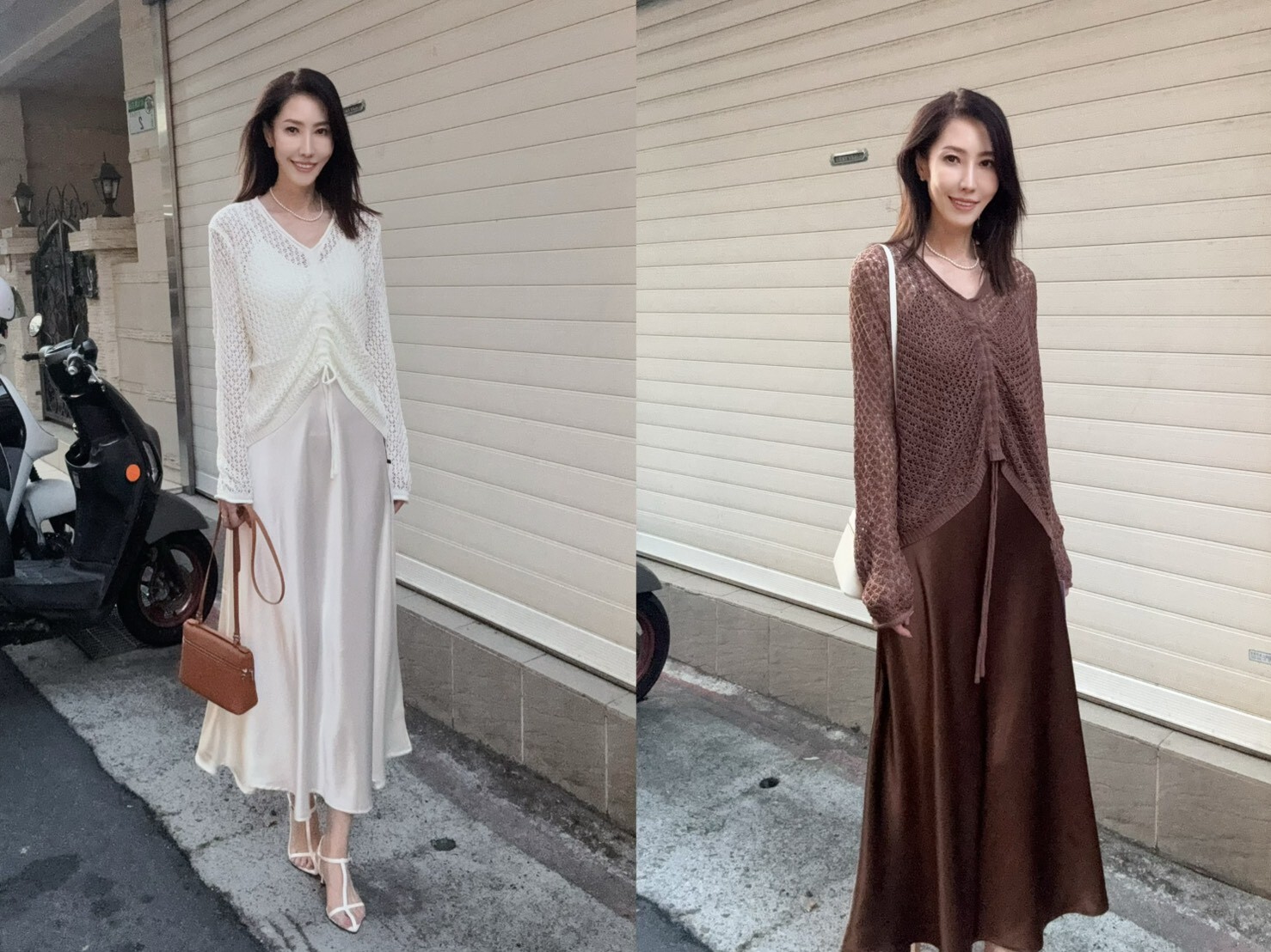 Baby系列 B08153 現貨-高級感滿滿法式緞面洋裝+針織罩衫組