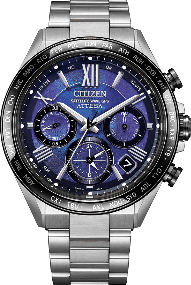 萬年鐘錶 - Citizen 星辰錶    Attesa 限量版海洋藍鈦金屬GPS衛星光動能電波計時男錶 CC4075-50L 錶徑44.6MM