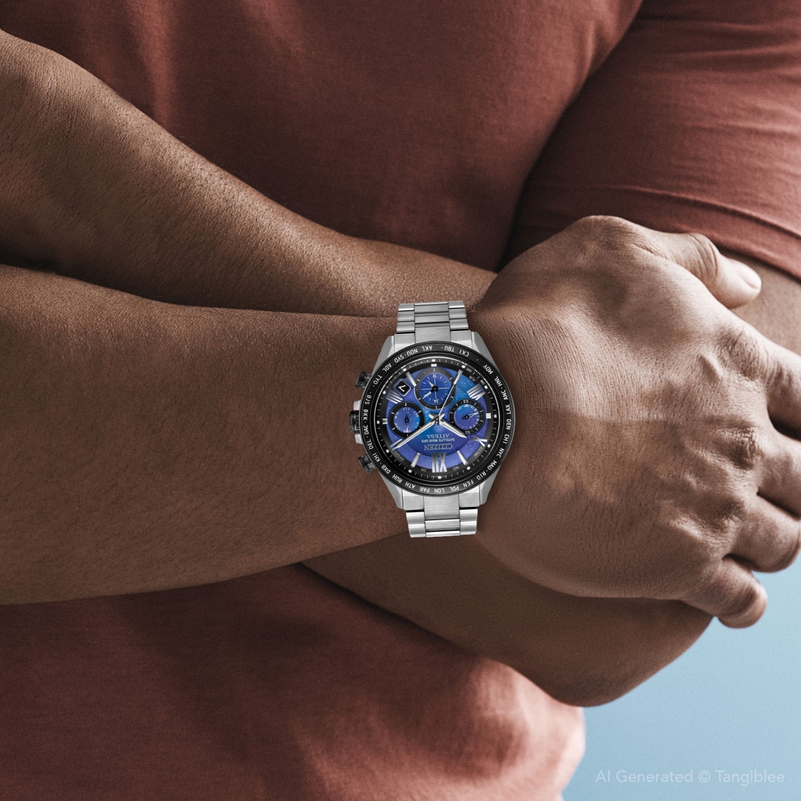 萬年鐘錶 - Citizen 星辰錶    Attesa 限量版海洋藍鈦金屬GPS衛星光動能電波計時男錶 CC4075-50L 錶徑44.6MM