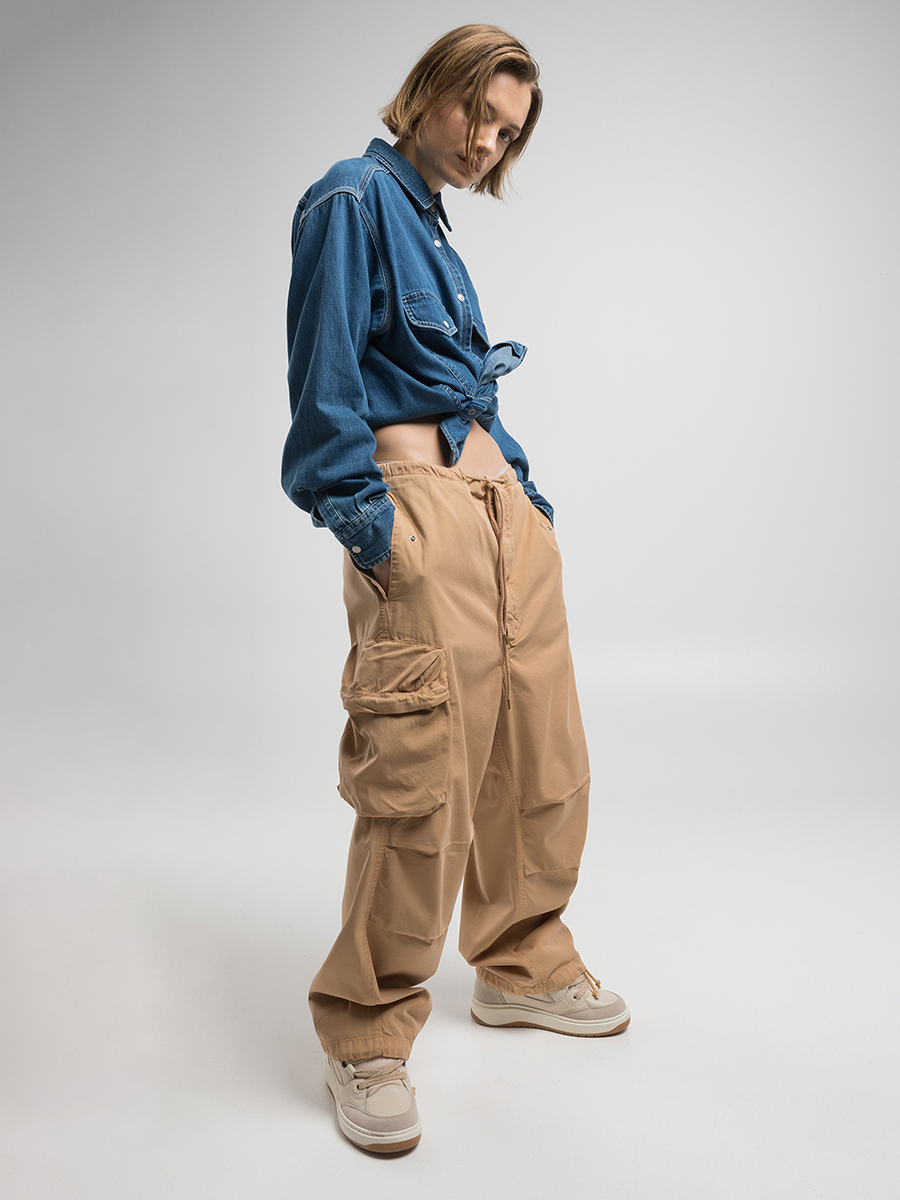 卡其斜紋布束口工裝褲