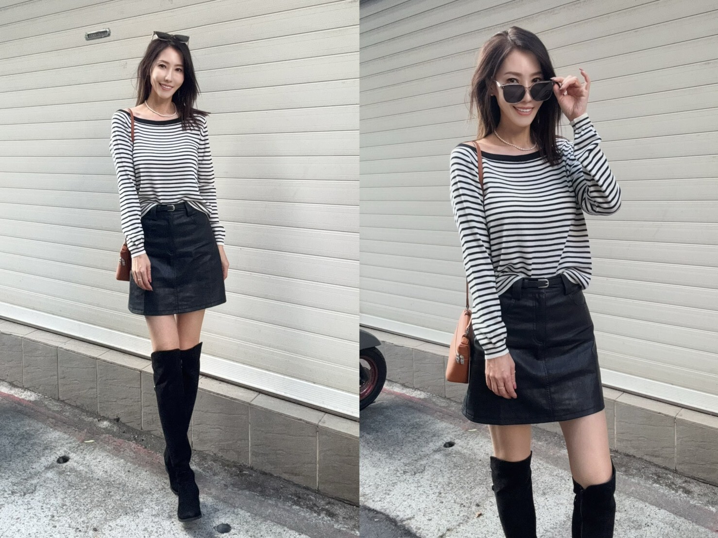 B10073 -Cindy自留造型微露肩條紋針織上衣