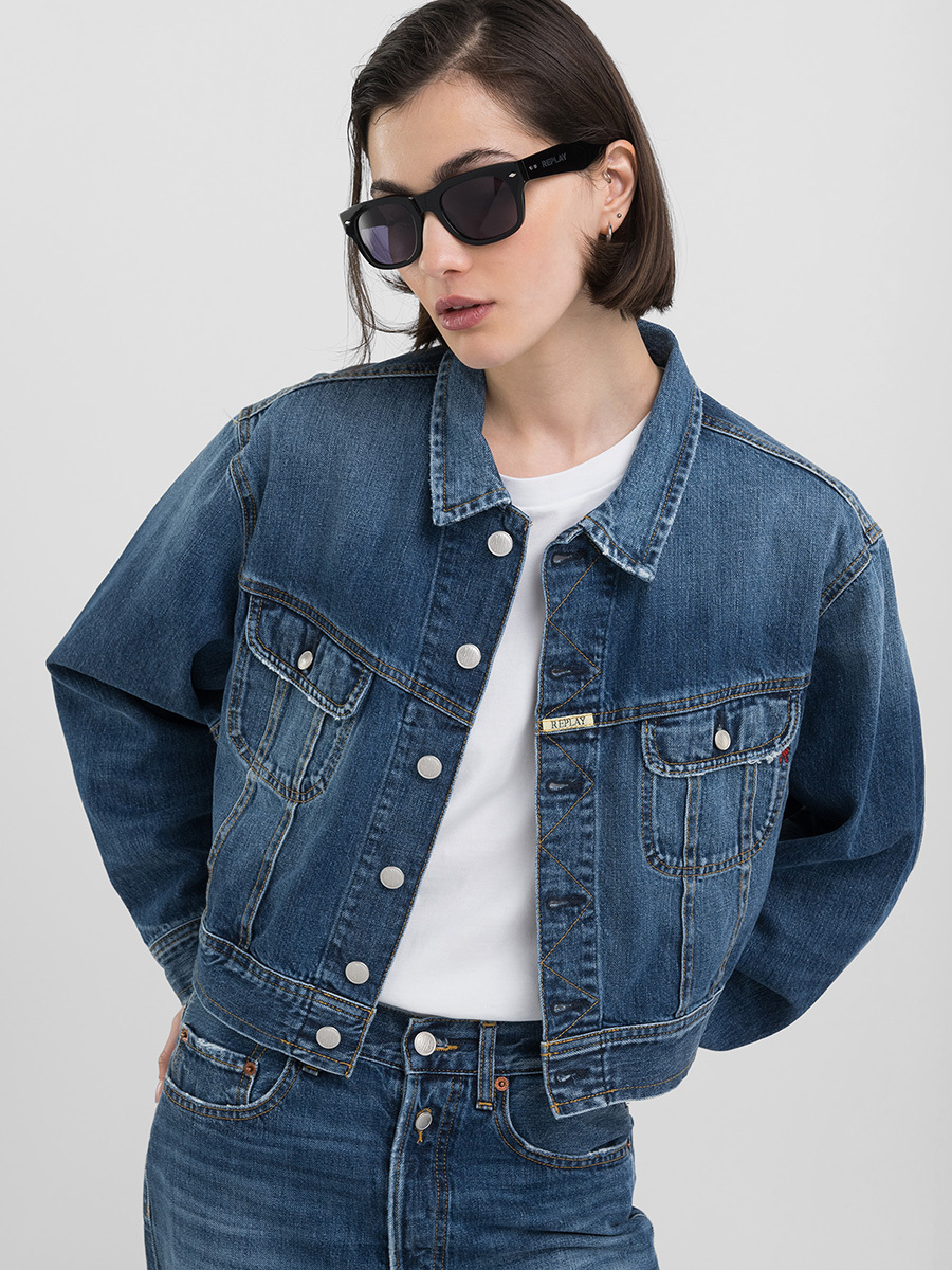 海軍藍再生棉丹寧夾克