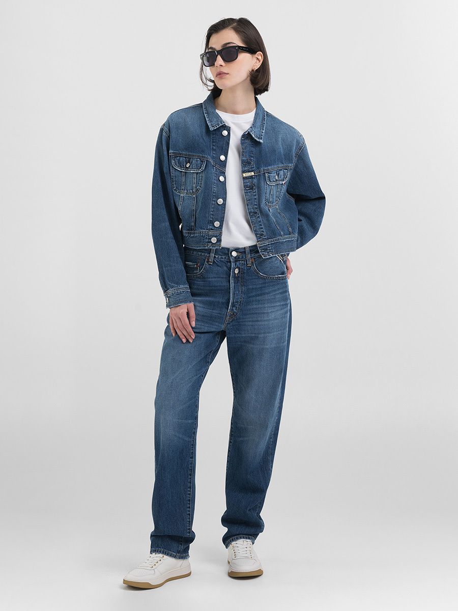 海軍藍再生棉丹寧夾克