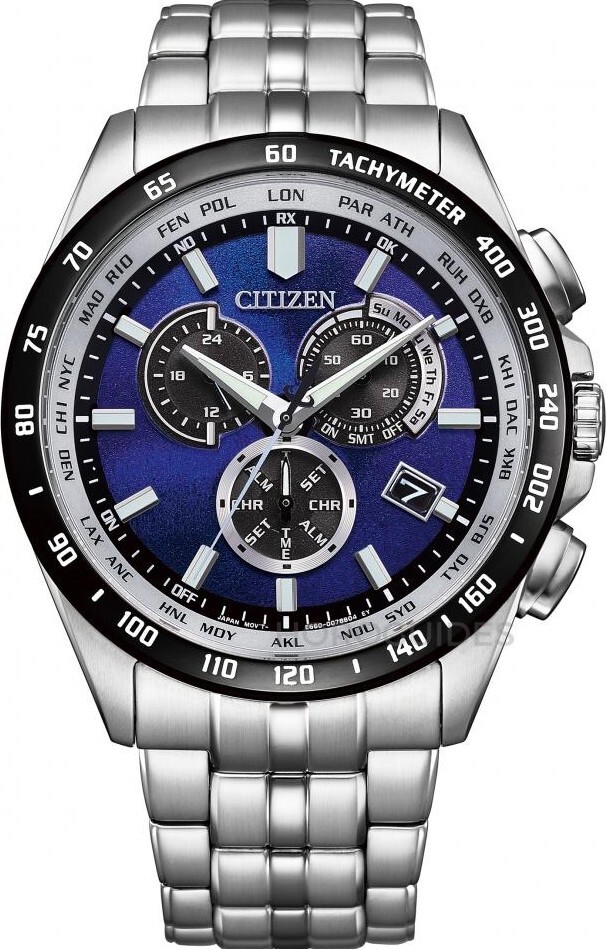 萬年鐘錶 - Citizen 星辰錶 限量海洋藍面太陽能世界時間電波對時男錶 CB5874-81L 錶徑43MM