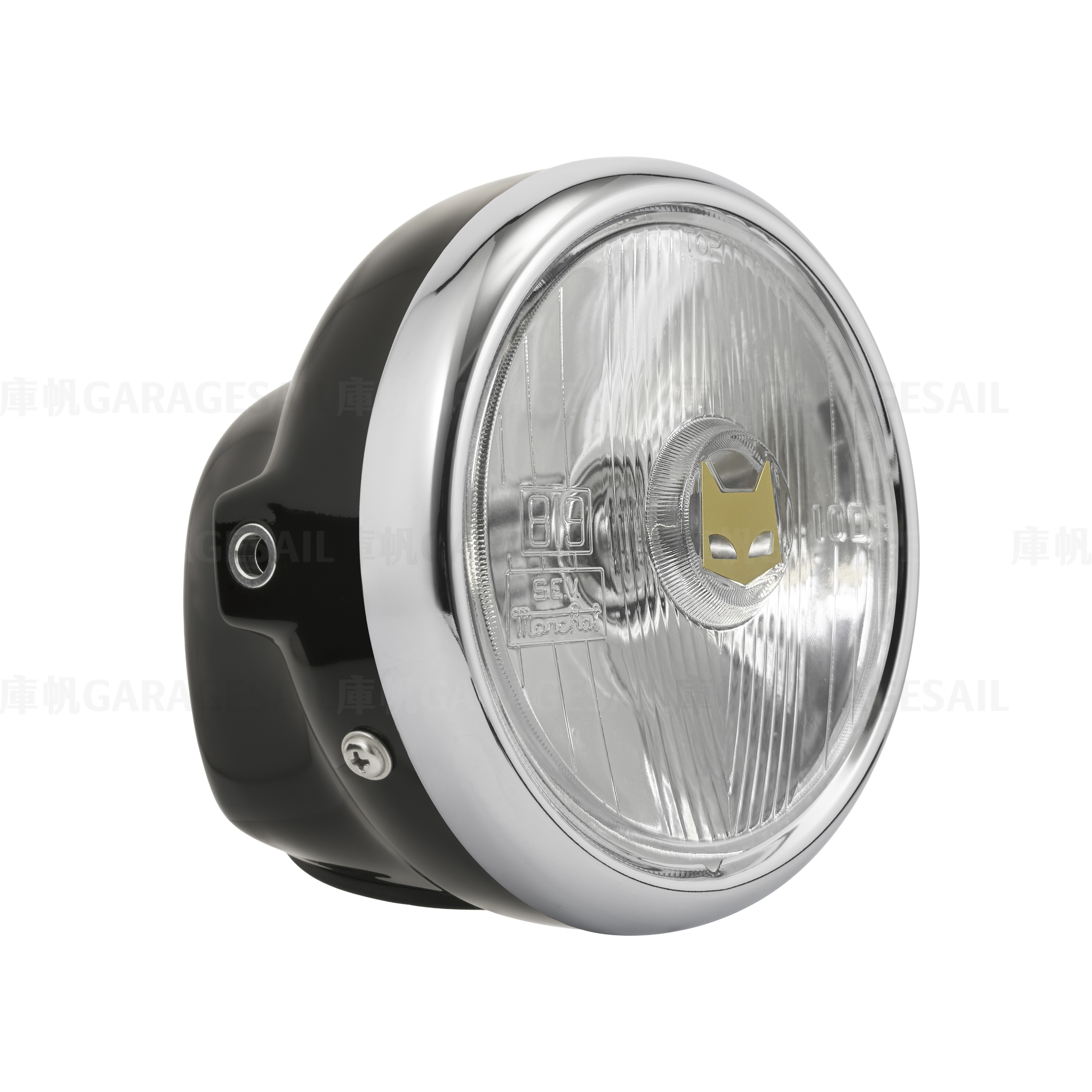 5.75" Side Mount Plastic Case Headlight Marchal 819 - Black&Chrome