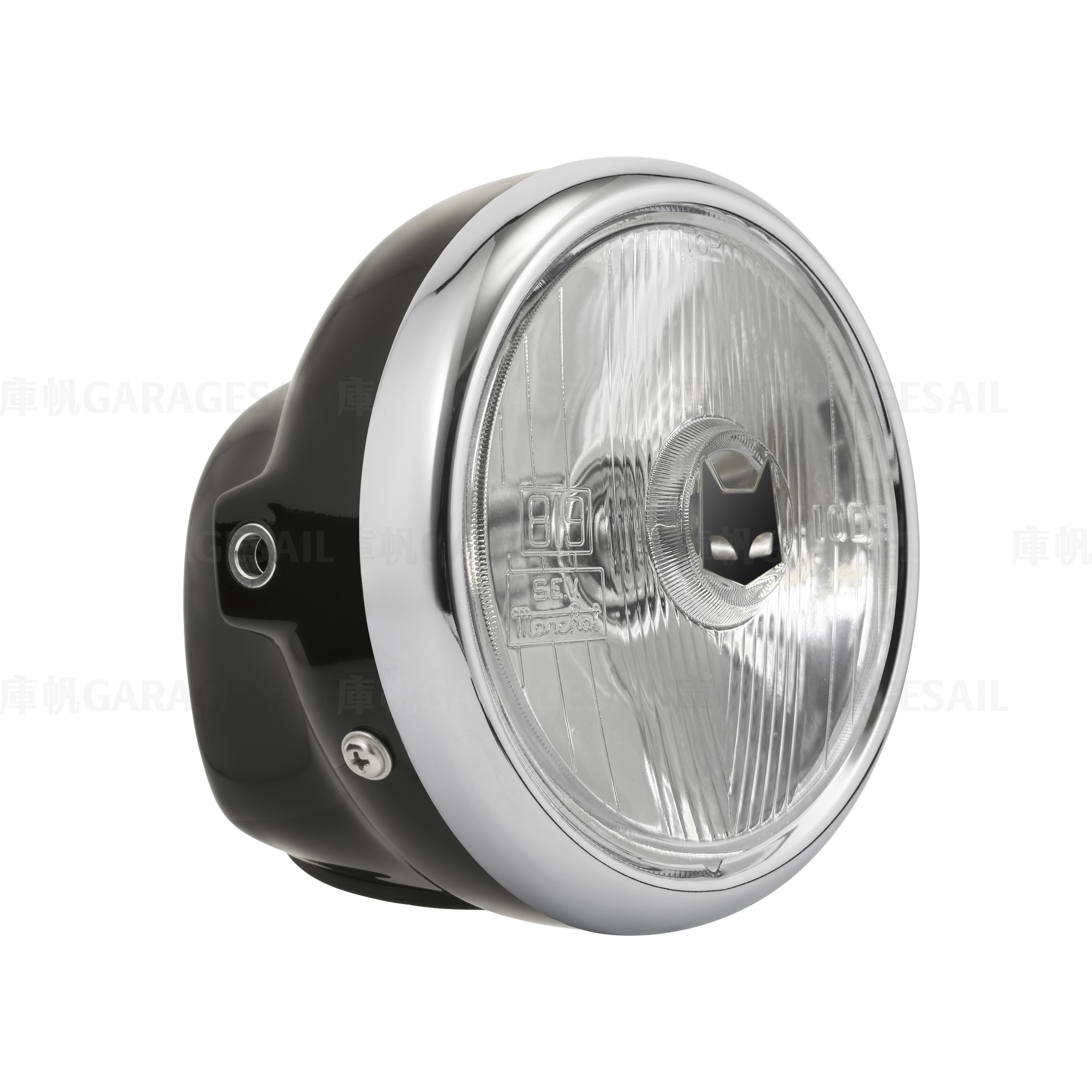 5.75吋圓 吊耳式 大燈 塑膠殼 Marchal 819 貓眼 - 黑銀